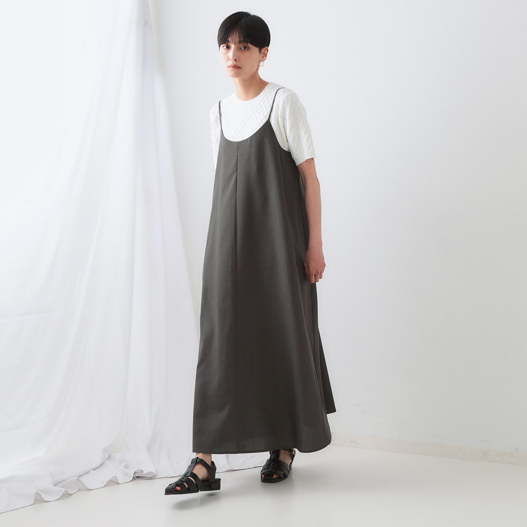 【オペークドットクリップ/OPAQUE.CLIP】 リネンライクキャミワンピース【洗濯機洗い可】