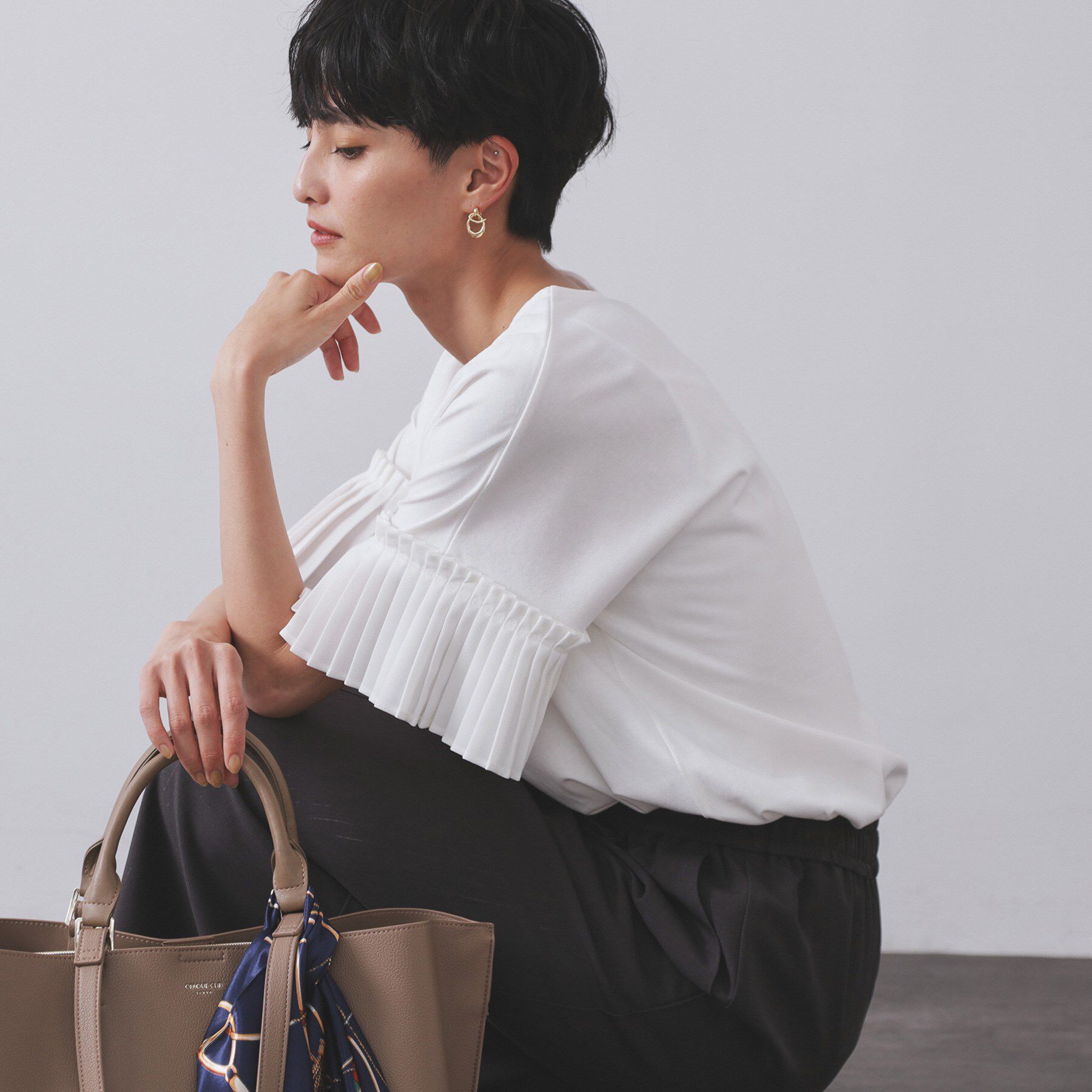 モテ系メンズファッション|【オペークドットクリップ/OPAQUE.CLIP】 プリーツスリーブドッキングトップス【洗濯機洗い可】