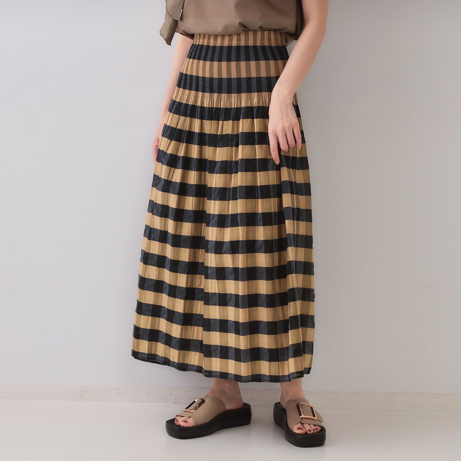 【オペークドットクリップ/OPAQUE.CLIP】 シャーリングフレアスカート/リバーシブル着用可【洗濯機洗い可】