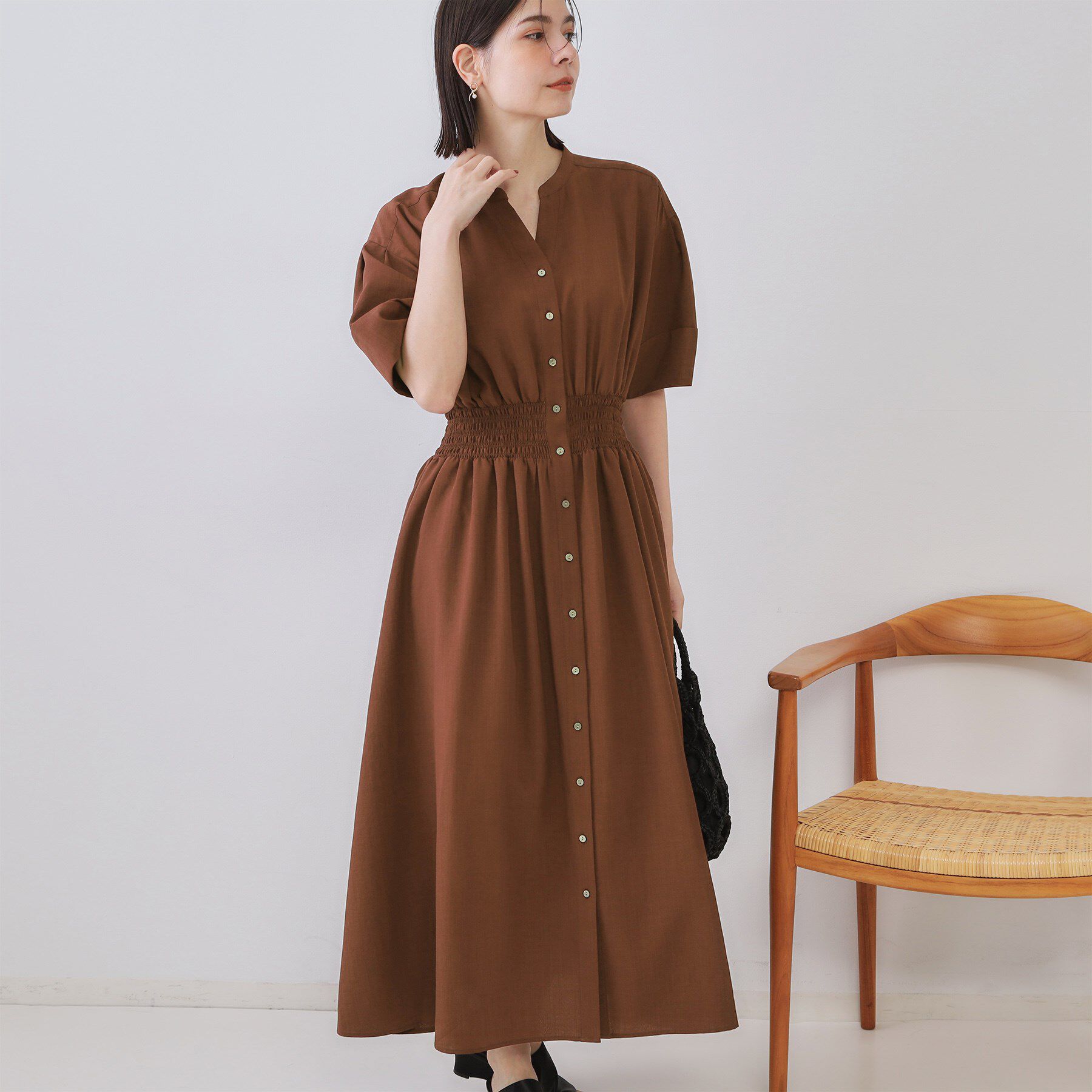 【オペークドットクリップ/OPAQUE.CLIP】 リネンライクスキッパーフィット＆フレアワンピース【洗濯機洗い可】