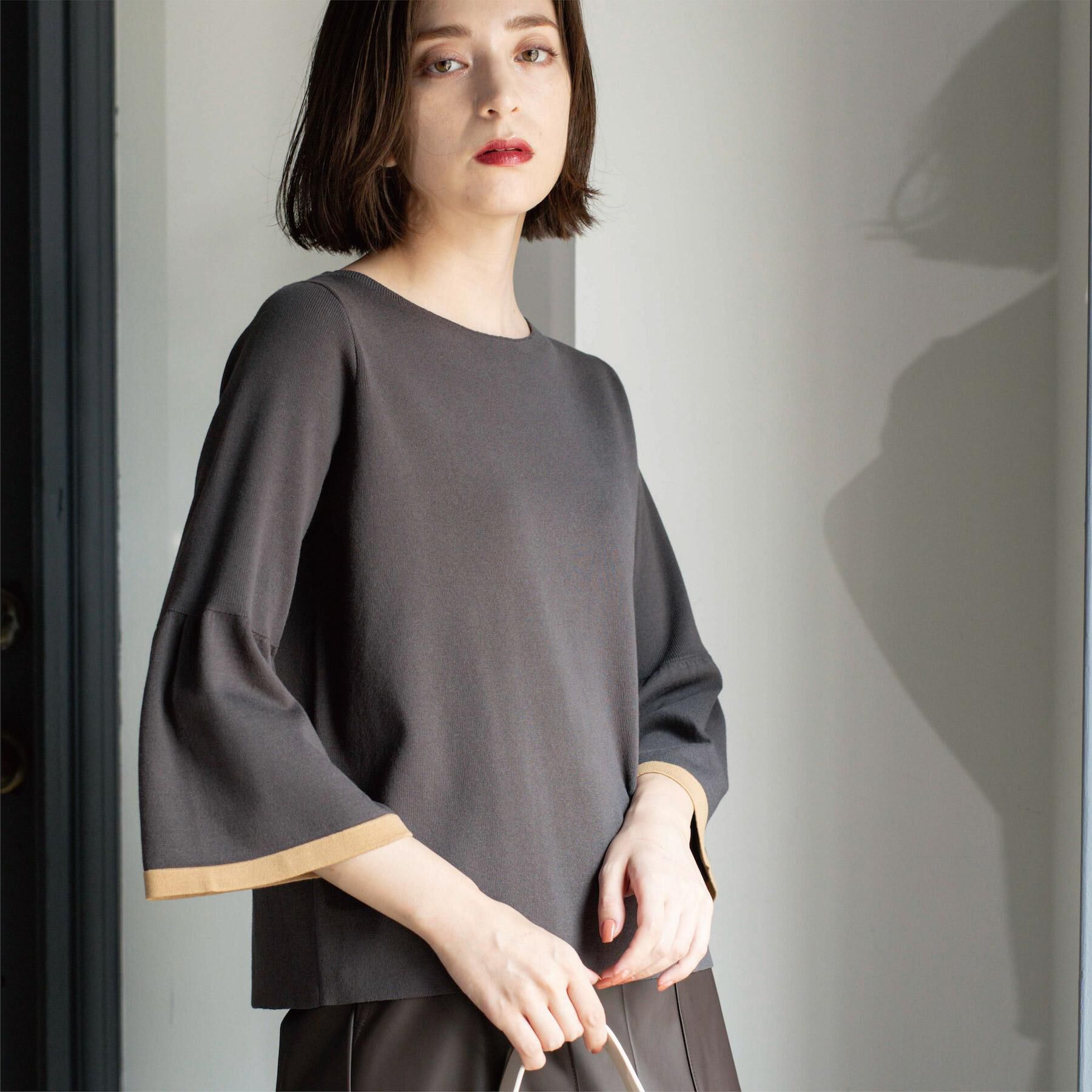 【オペークドットクリップ/OPAQUE.CLIP】 配色フレアスリーブニット【UVケア/洗濯機OK】