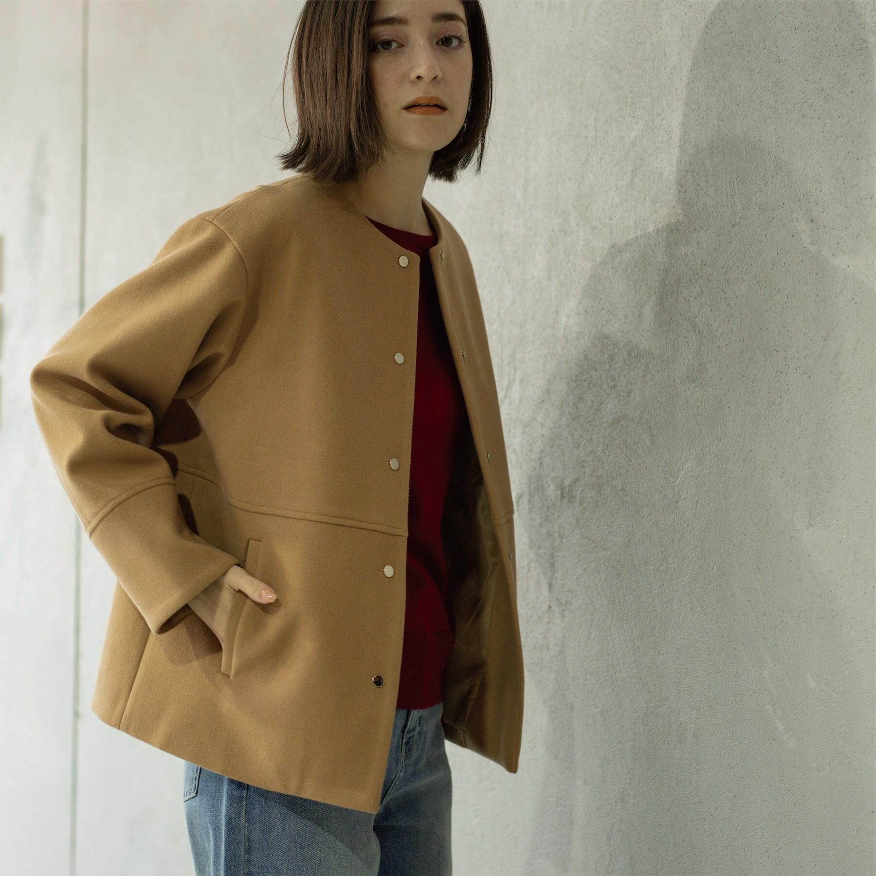 メンズファッションなら|【オペークドットクリップ/OPAQUE.CLIP】 ウールライクメルトンノーカラーコート【洗濯機洗い可】