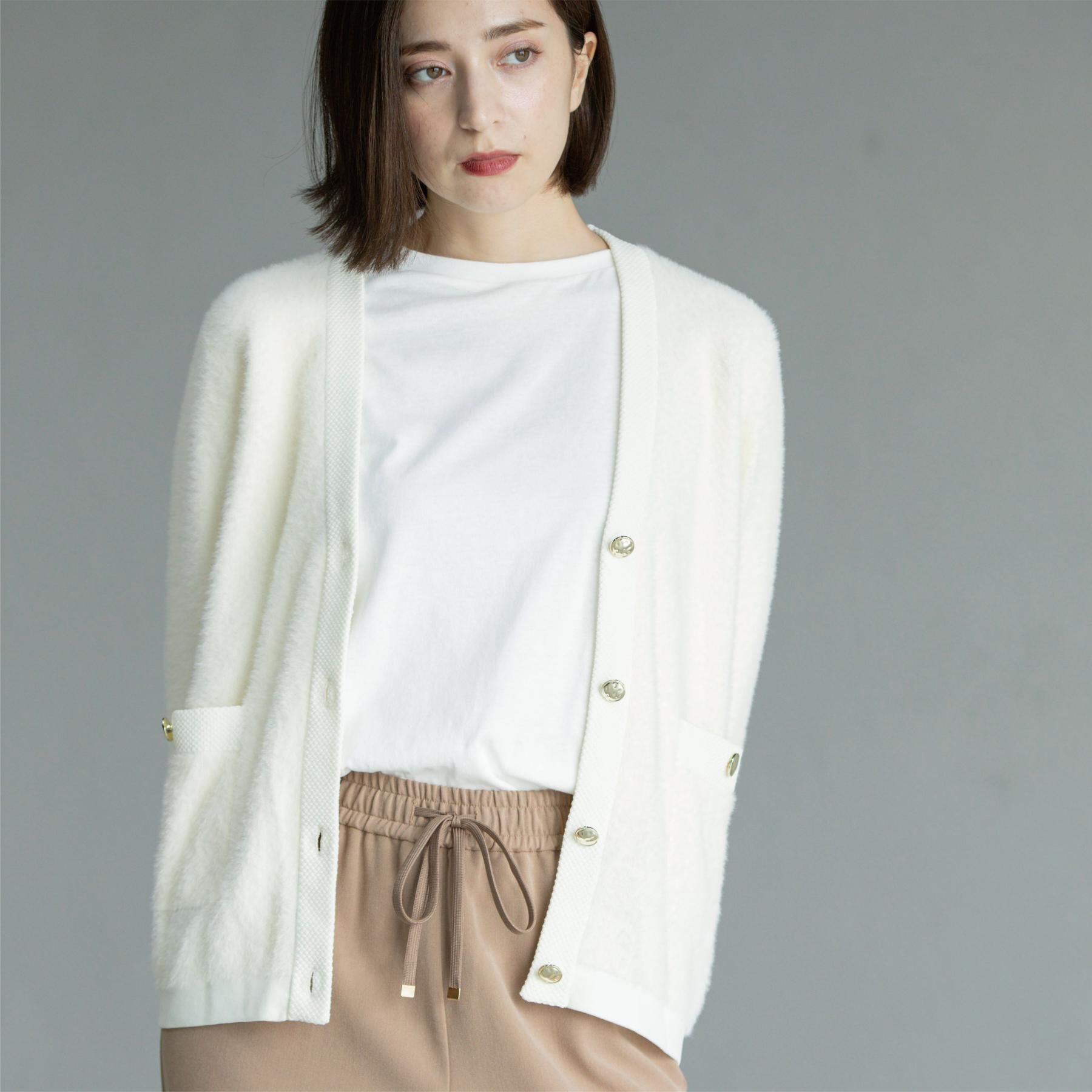 モテ系ファッションメンズ|【オペークドットクリップ/OPAQUE.CLIP】 フェザーヤーンカーディガン【洗濯機OK/抗ピル】