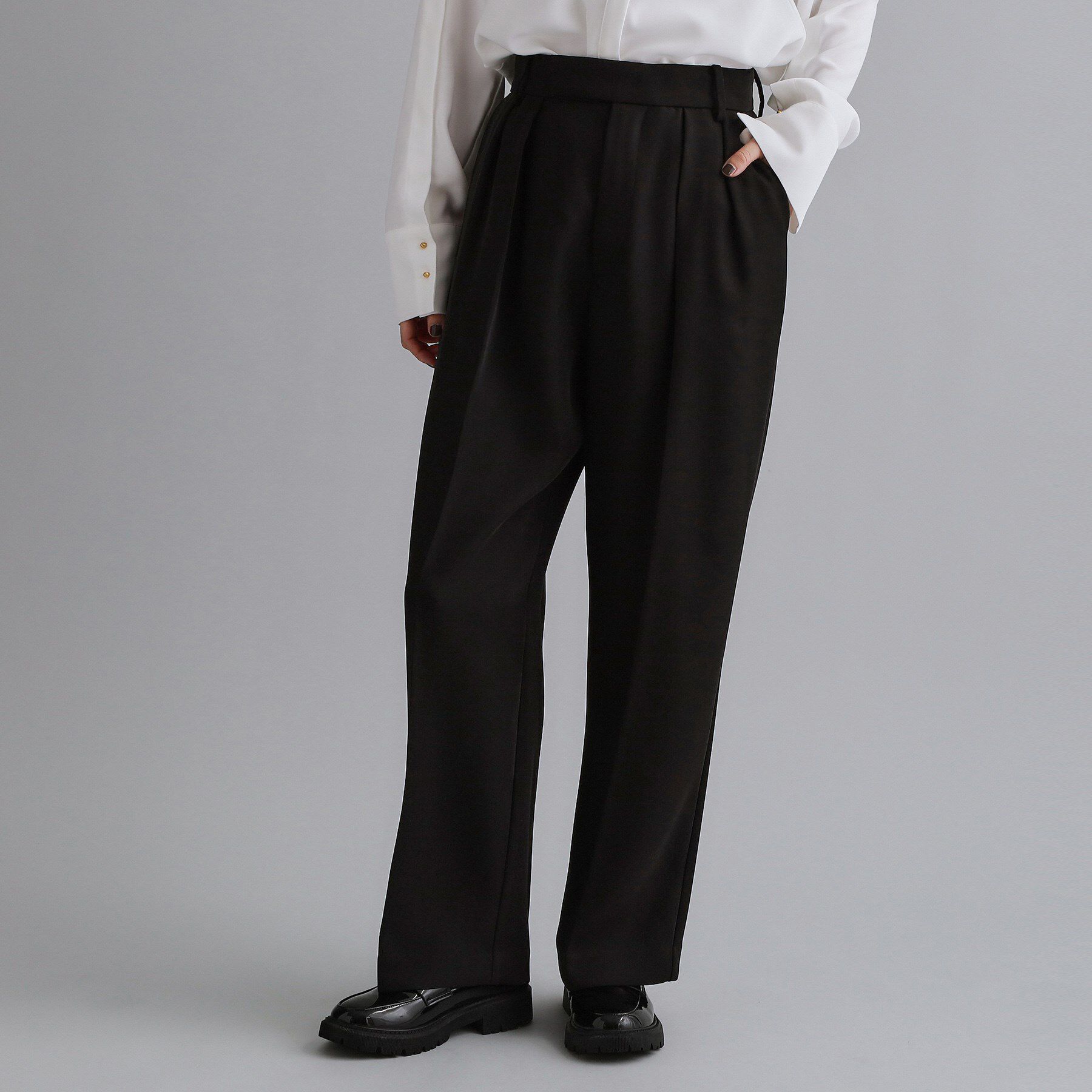 【オペークドットクリップ/OPAQUE.CLIP】 【es】タックワイドストレートパンツ【洗濯機OK/防シワ/UVケア/接触冷感/吸水速乾】