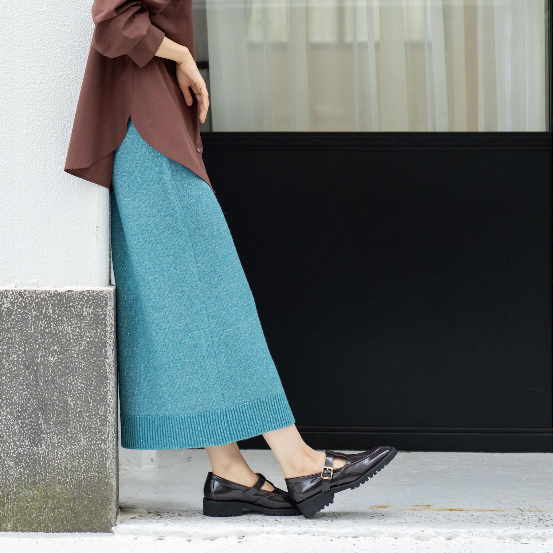 【オペークドットクリップ/OPAQUE.CLIP】 ラメスパンコールナロースカート/セットアップ対応可【洗濯機OK】