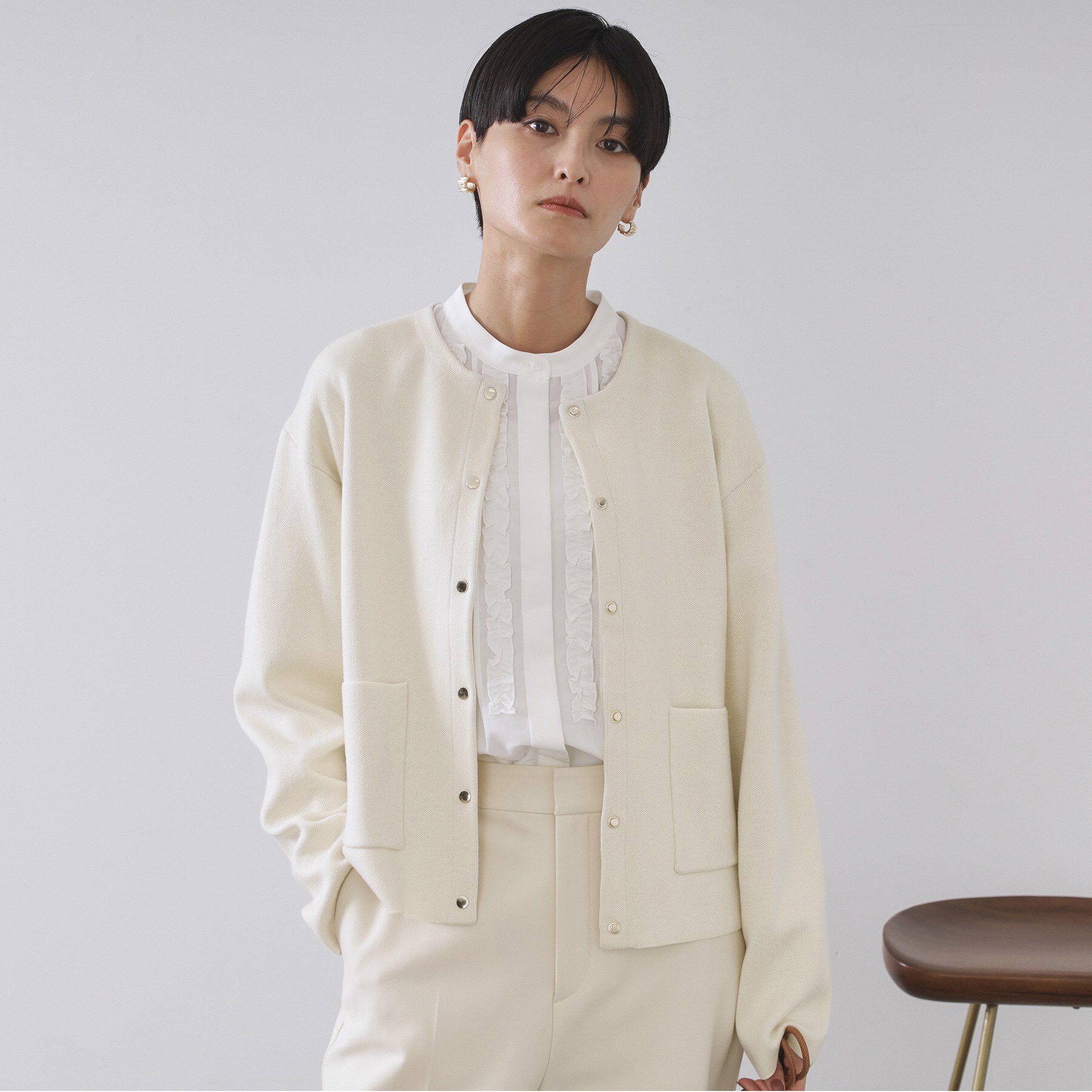 ファッションメンズお薦め|【オペークドットクリップ/OPAQUE.CLIP】 スナップボタン ダブルフェイス配色ニットカーディガン【洗濯機OK】