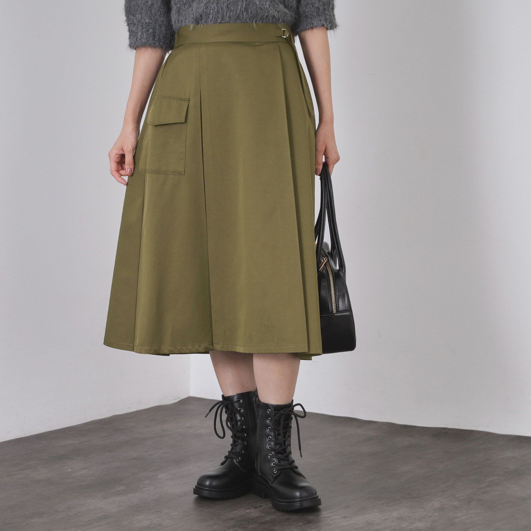 【オペークドットクリップ/OPAQUE.CLIP】 アシメプリーツスカート【洗濯機OK】