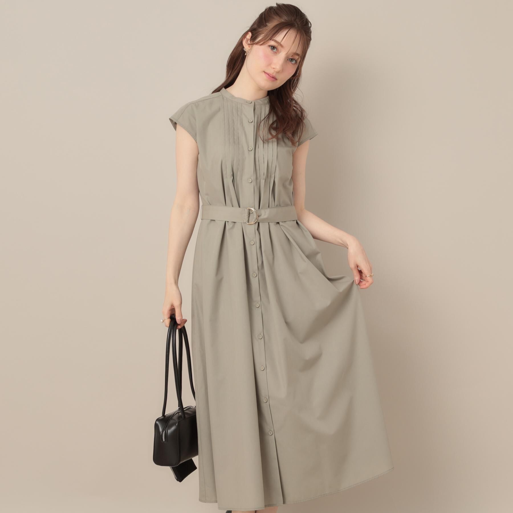 【クチュール　ブローチ/Couture brooch】 【Aライン・細見え】フロントタックシャツワンピース