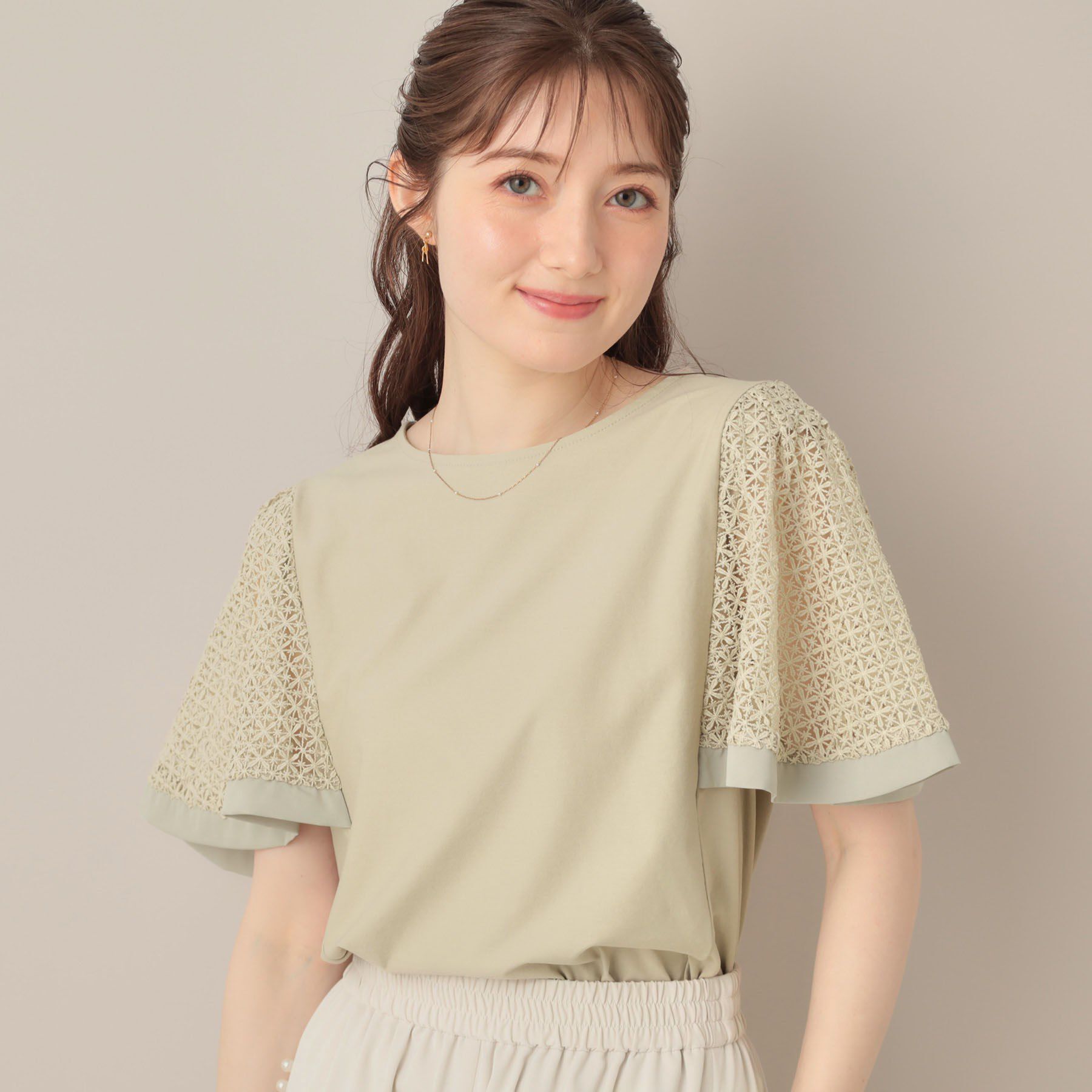 ファッションメンズのイチオシ|【クチュール　ブローチ/Couture brooch】 【接触冷感・5分袖】ケミカルレースフレアスリーブトップス