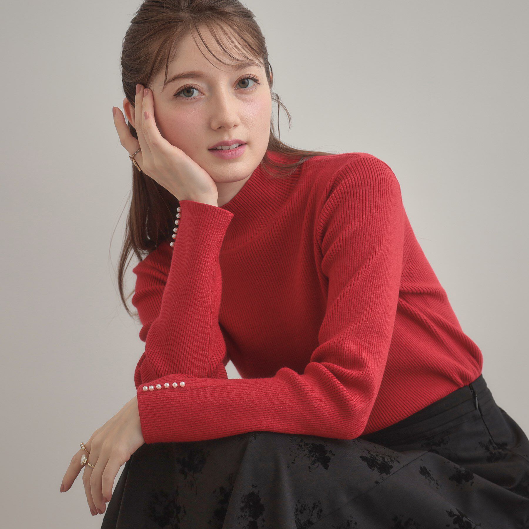 【クチュール　ブローチ/Couture brooch】 【多機能・フェミニン】パール調リブニット