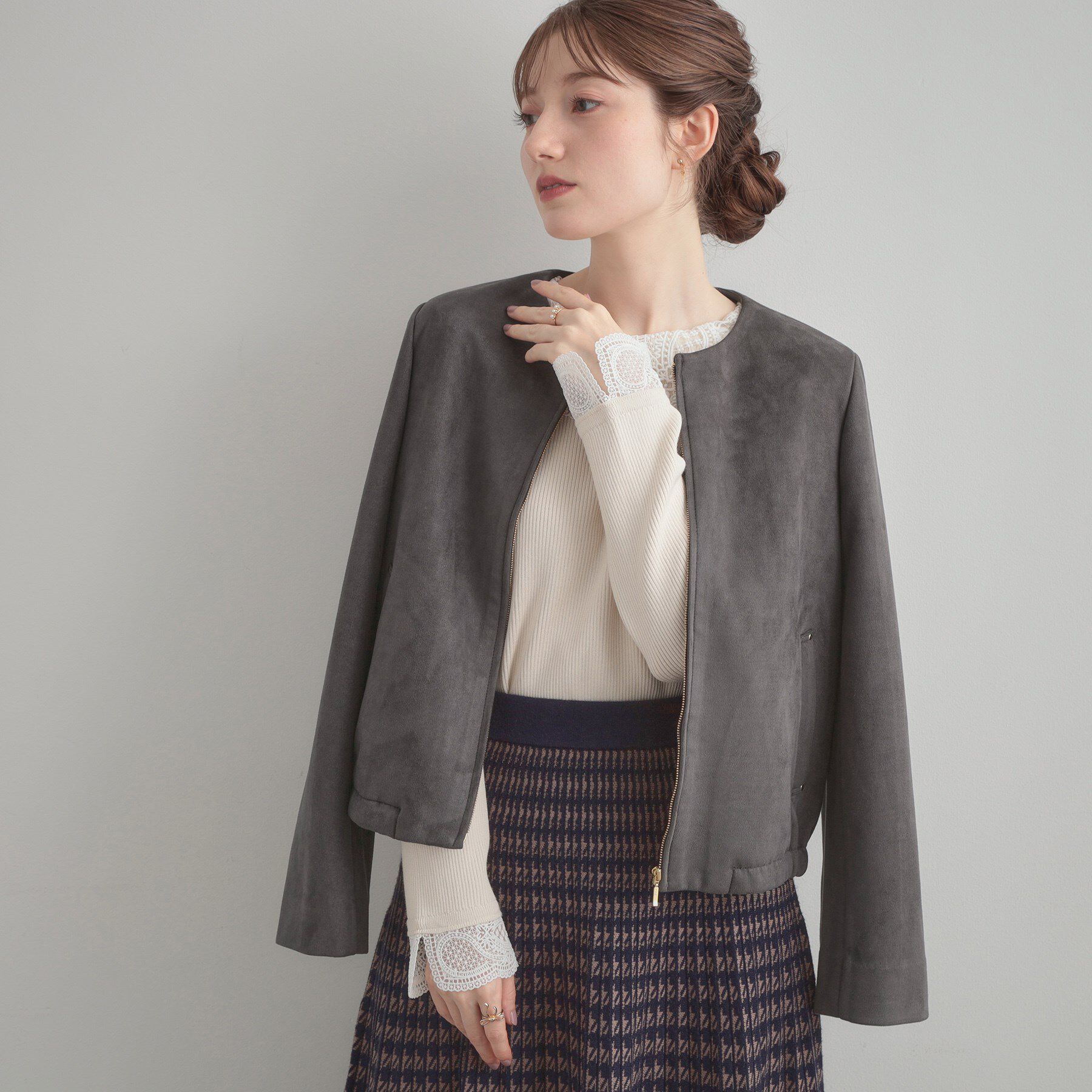 人気メンズファッション|【クチュール ブローチ/Couture brooch】 【通勤・大人上品】スエード調ダンボール ノーカラージャケット