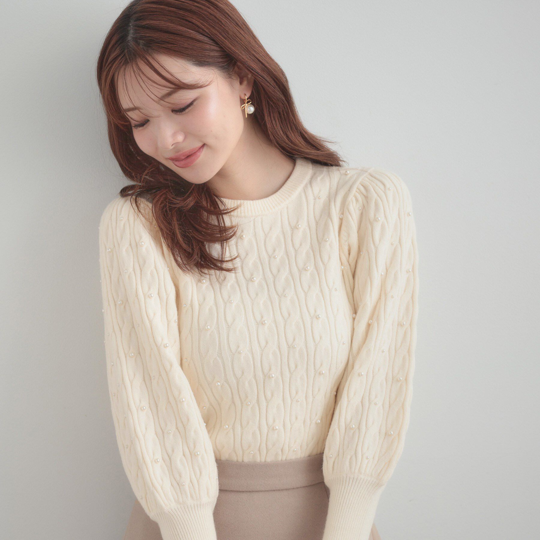 【クチュール　ブローチ/Couture brooch】 【華やぎ・一枚で着映え】ケーブルパール調ニット