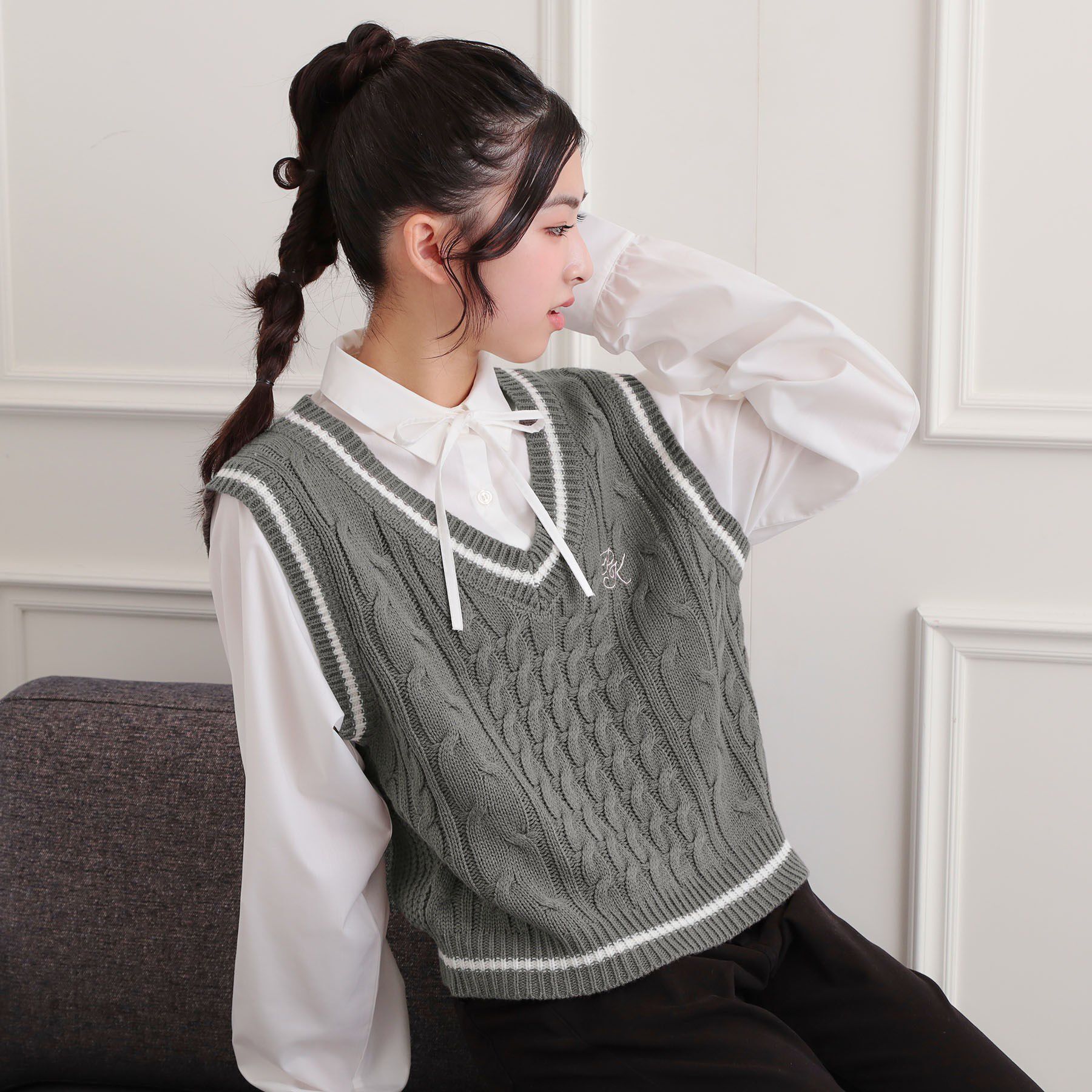 【ピンクラテ/PINK-Latte】 ニットベストドッキングシャツ