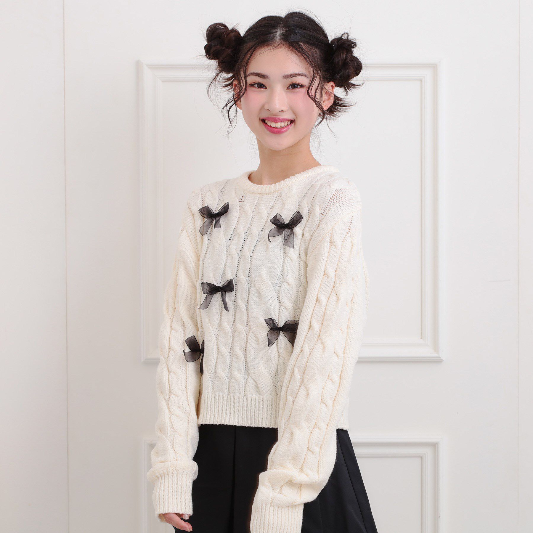 【ピンクラテ/PINK-Latte】 リボン付ニットプルオーバー