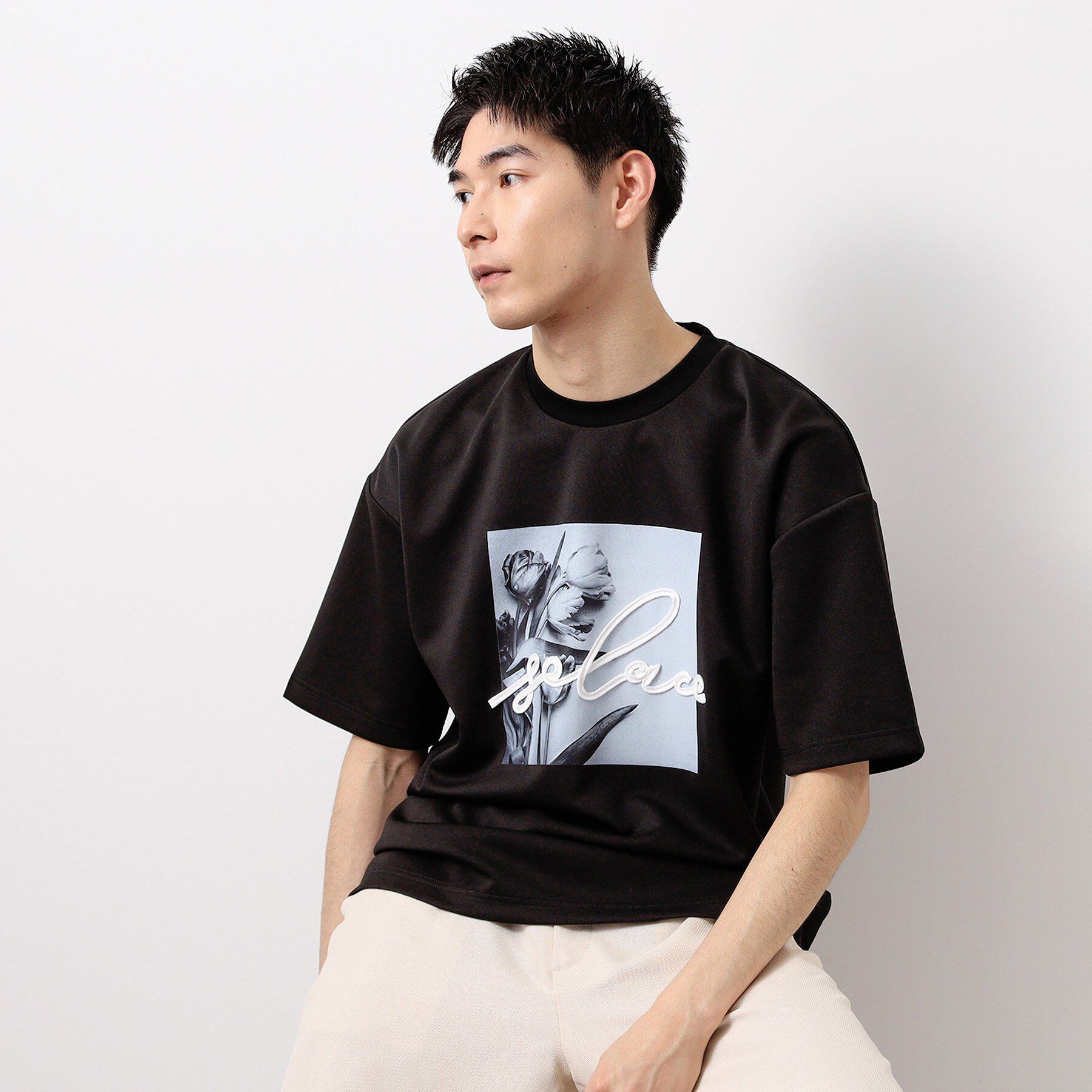 【ザ　ショップ　ティーケー/THE SHOP TK】 コード刺繍フォト半袖Tシャツ