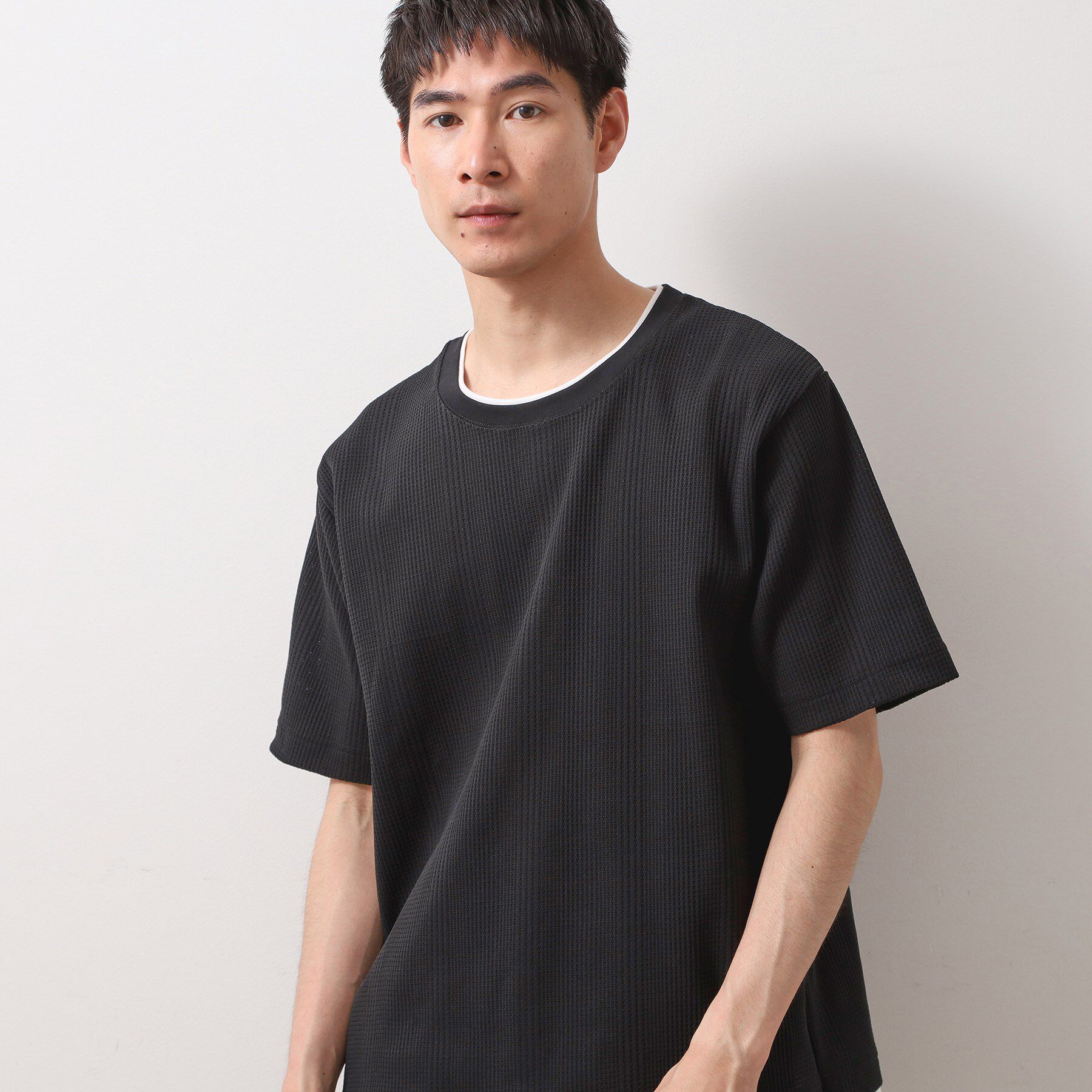【ザ　ショップ　ティーケー/THE SHOP TK】 ランダムワッフル半袖Tシャツ 【洗濯機ＯＫ】