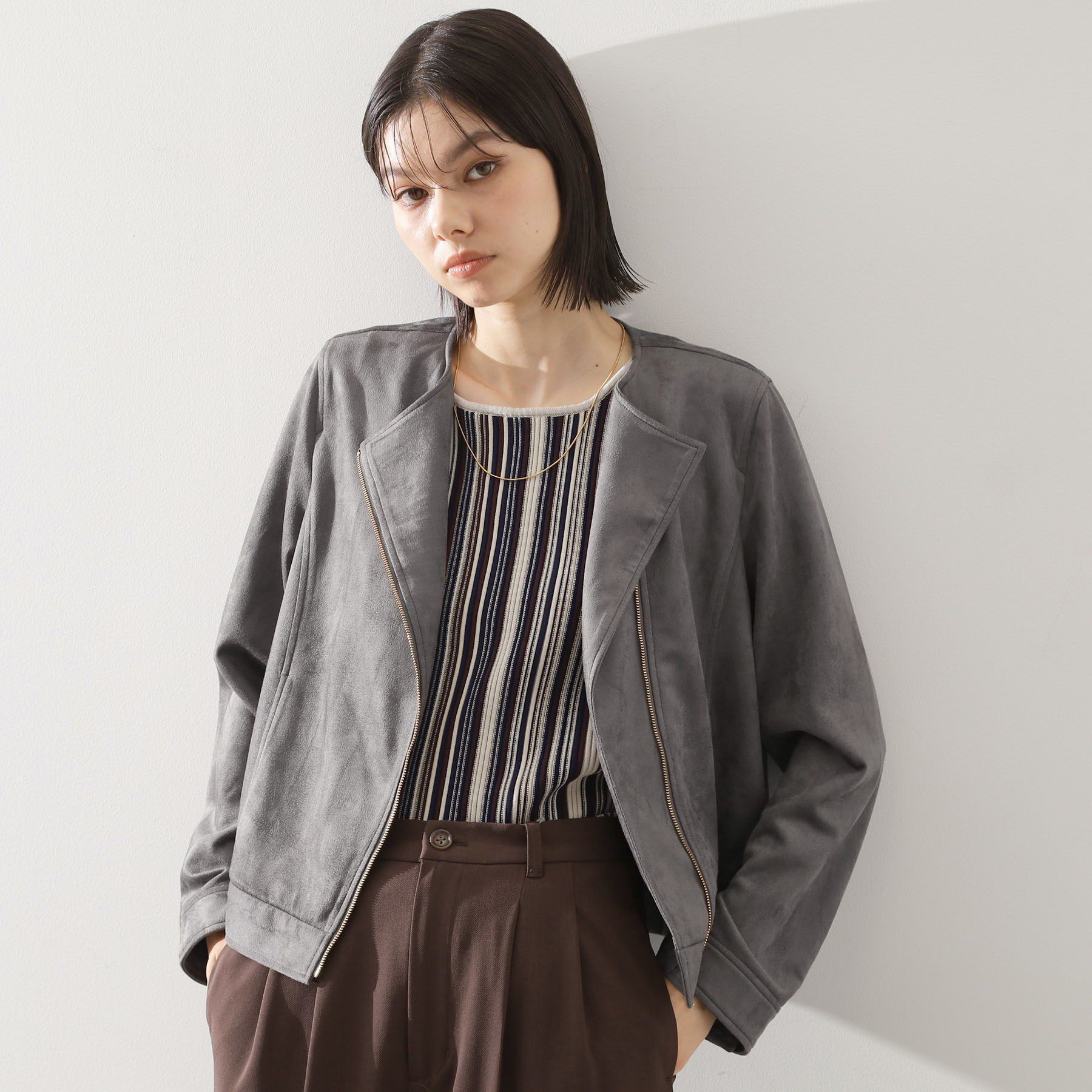 【ザ　ショップ　ティーケー/THE SHOP TK】 スエードライク ライダースジャケット