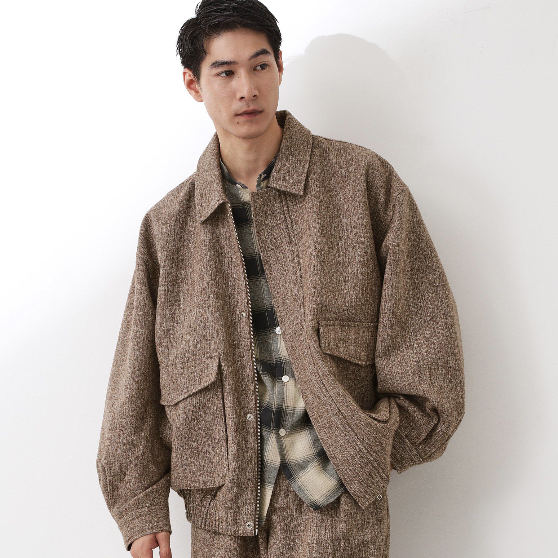 ファッションメンズお薦め|【ザ　ショップ　ティーケー/THE SHOP TK】 ツイードフライトビッグブルゾン 【洗濯機OK／セットアップ可】