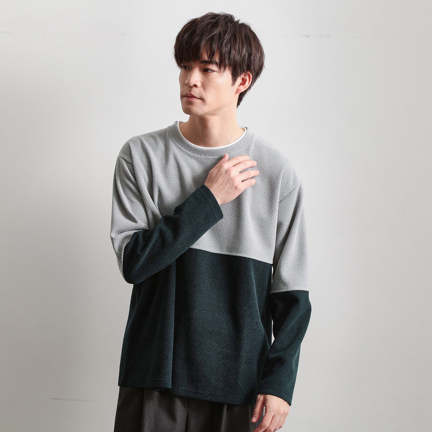 【ザ　ショップ　ティーケー/THE SHOP TK】 バイカラー モール風長袖Tシャツ