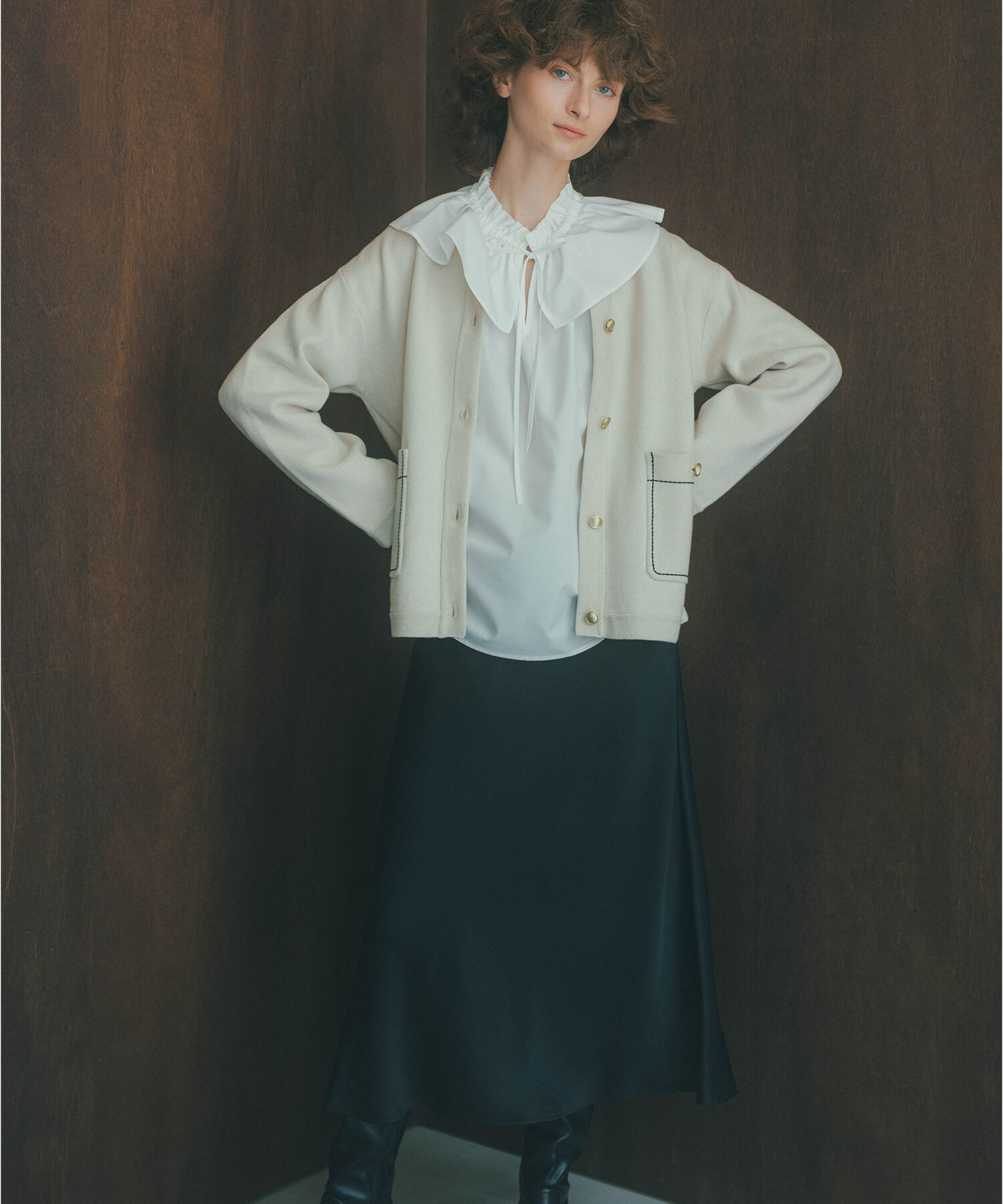 【エヌ　ナチュラルビューティベーシック/N.Natural Beauty Basic】 ダブルフリルネックブラウス