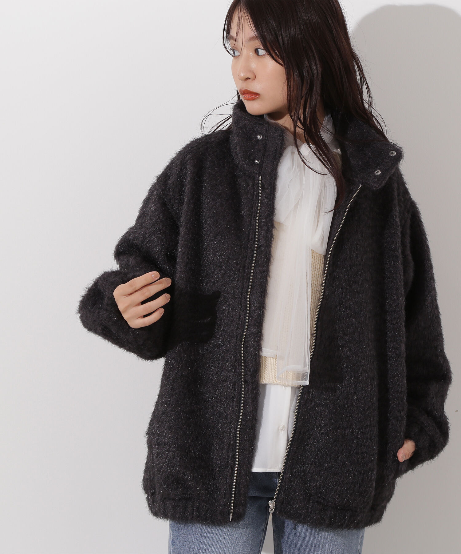 【エヌ　ナチュラルビューティベーシック/N.Natural Beauty Basic】 スタンドネックシャギーブルゾン