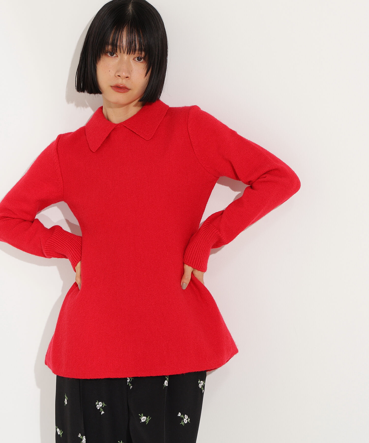 【エヌ　ナチュラルビューティベーシック/N.Natural Beauty Basic】 襟付きペプラムニット