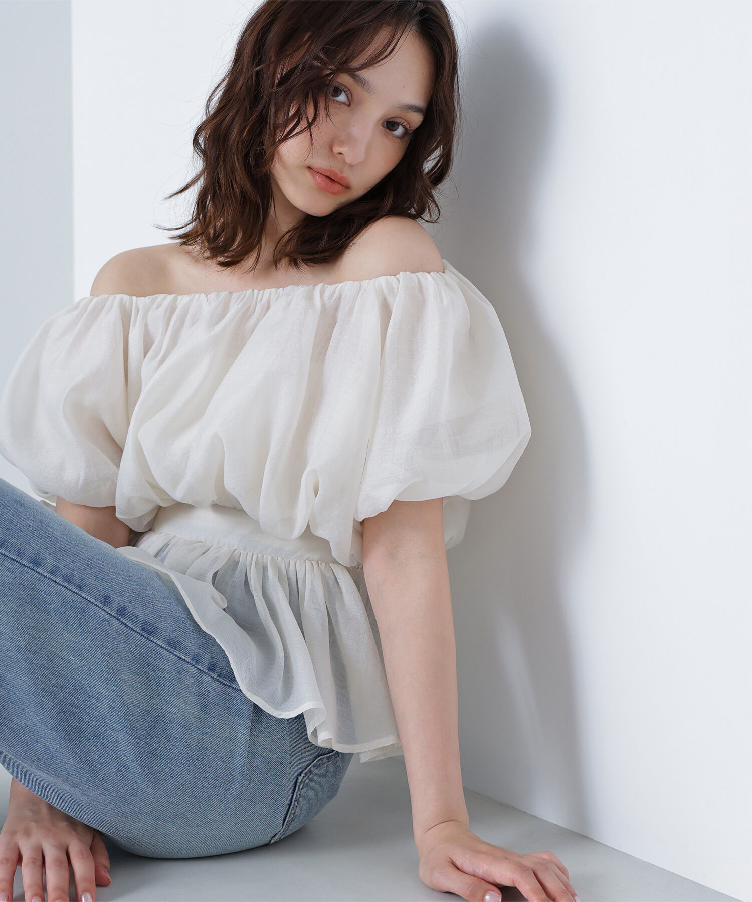 NATURALBEAUTYBASIC BLANCツイードアメスリペプラムトップス BLANC】ツイードアメスリペプラムトップス | NATURAL BEAUTY