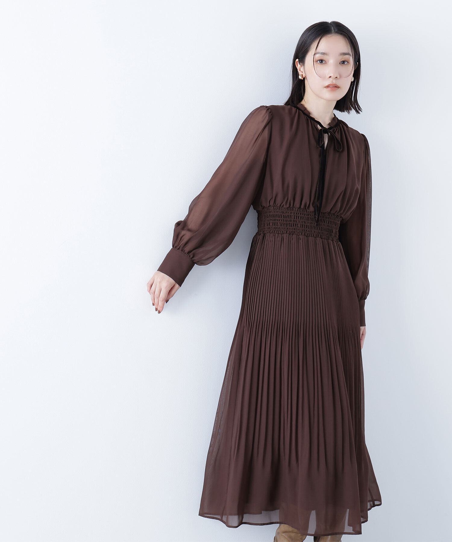 【ナチュラルビューティーベーシック/NATURAL BEAUTY BASIC】 ベロアリボンプリーツワンピース