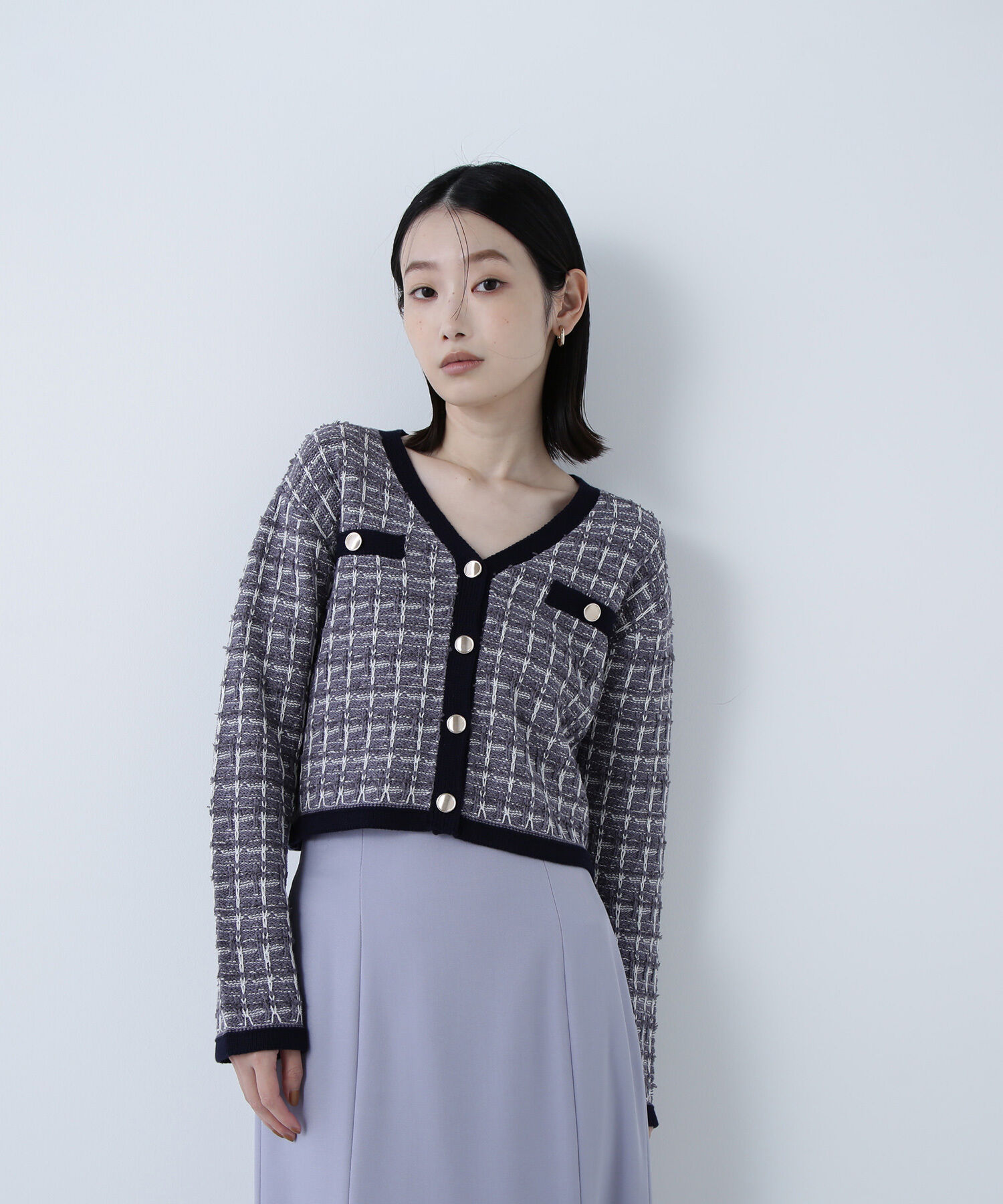 【ナチュラルビューティーベーシック/NATURAL BEAUTY BASIC】 ツイードVネックカーディガン