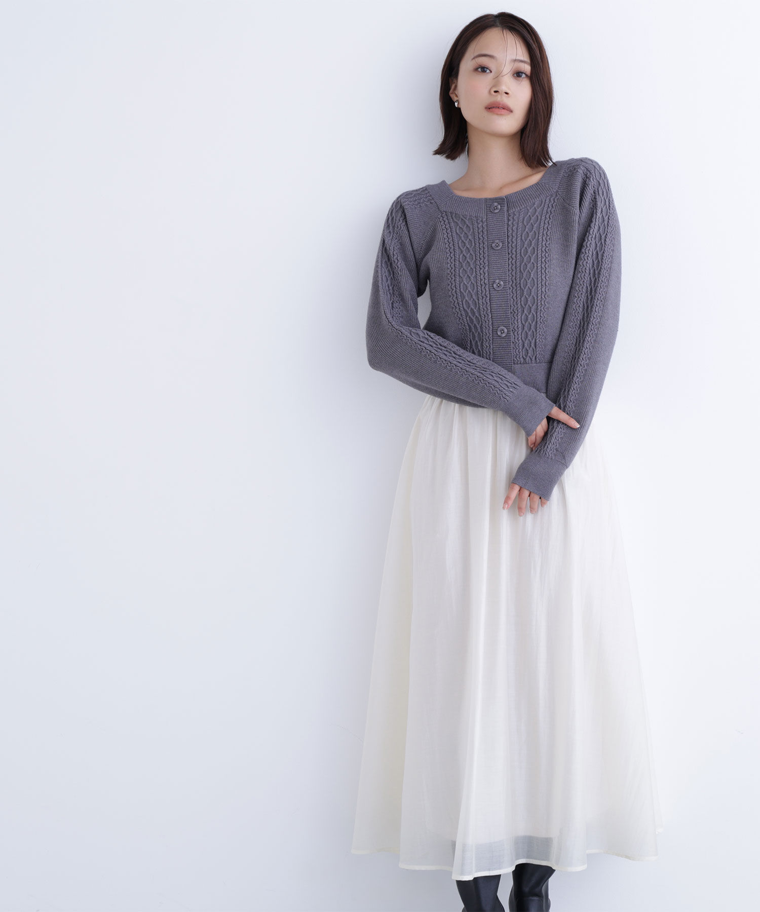 【ナチュラルビューティーベーシック/NATURAL BEAUTY BASIC】 ケーブルニットドッキングワンピース