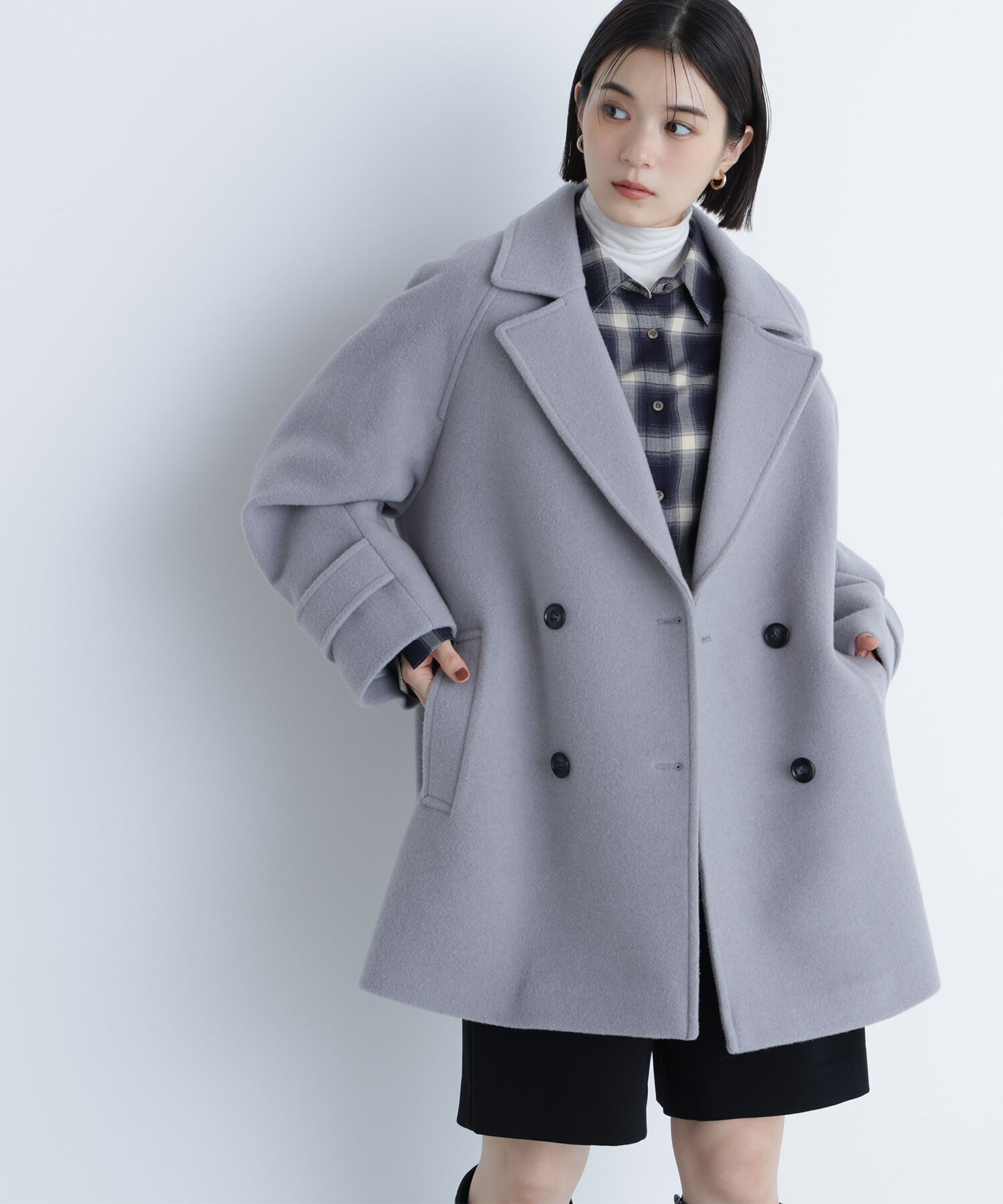 【ナチュラルビューティーベーシック/NATURAL BEAUTY BASIC】 ダブルブレストフォルムミドルコート