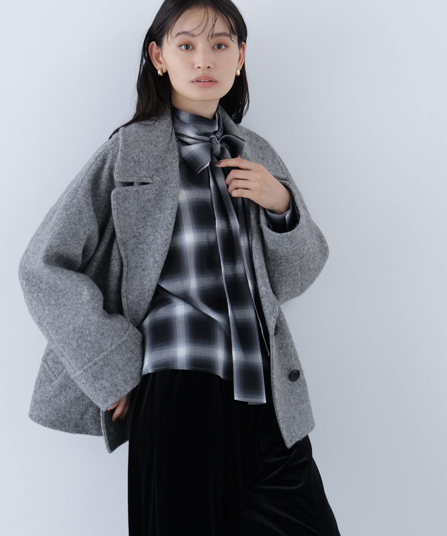 【ナチュラルビューティーベーシック/NATURAL BEAUTY BASIC】 ウーリーフォルムハーフコート