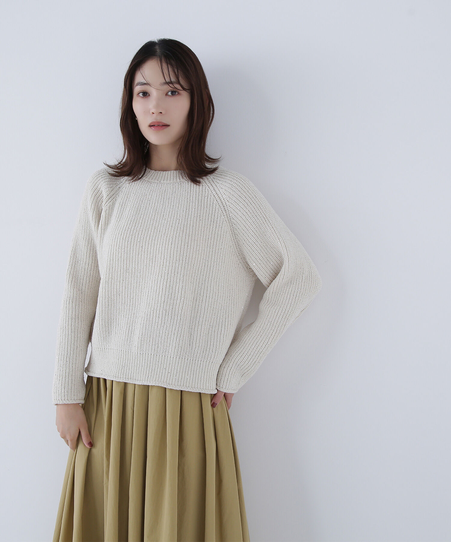 【ナチュラルビューティーベーシック/NATURAL BEAUTY BASIC】 スパンコールモールニット