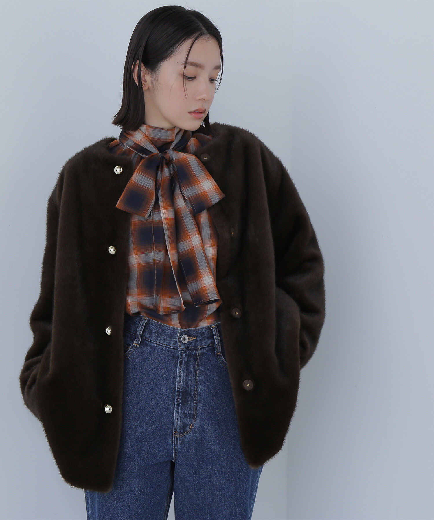 【ナチュラルビューティーベーシック/NATURAL BEAUTY BASIC】 フェイクファーノーカラーハーフコート