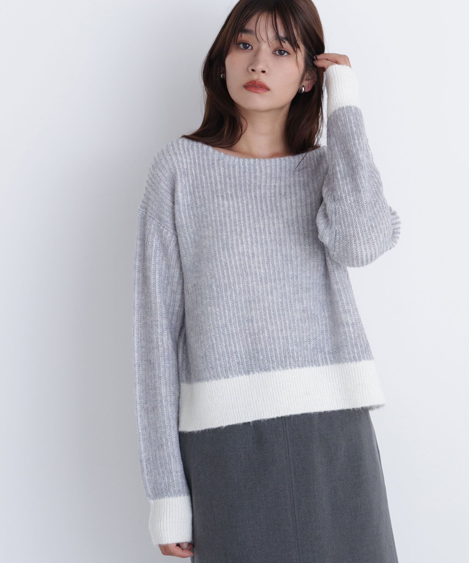 【ナチュラルビューティーベーシック/NATURAL BEAUTY BASIC】 配色リブボクシーニット