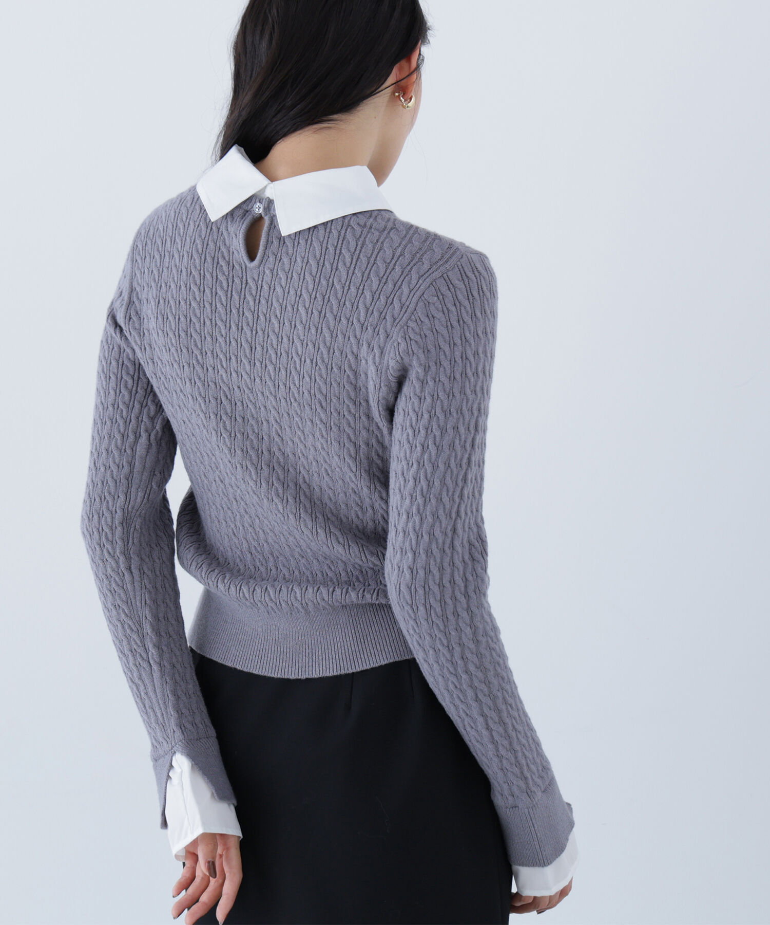 【ナチュラルビューティーベーシック/NATURAL BEAUTY BASIC】 シャツカラードッキングケーブルニット