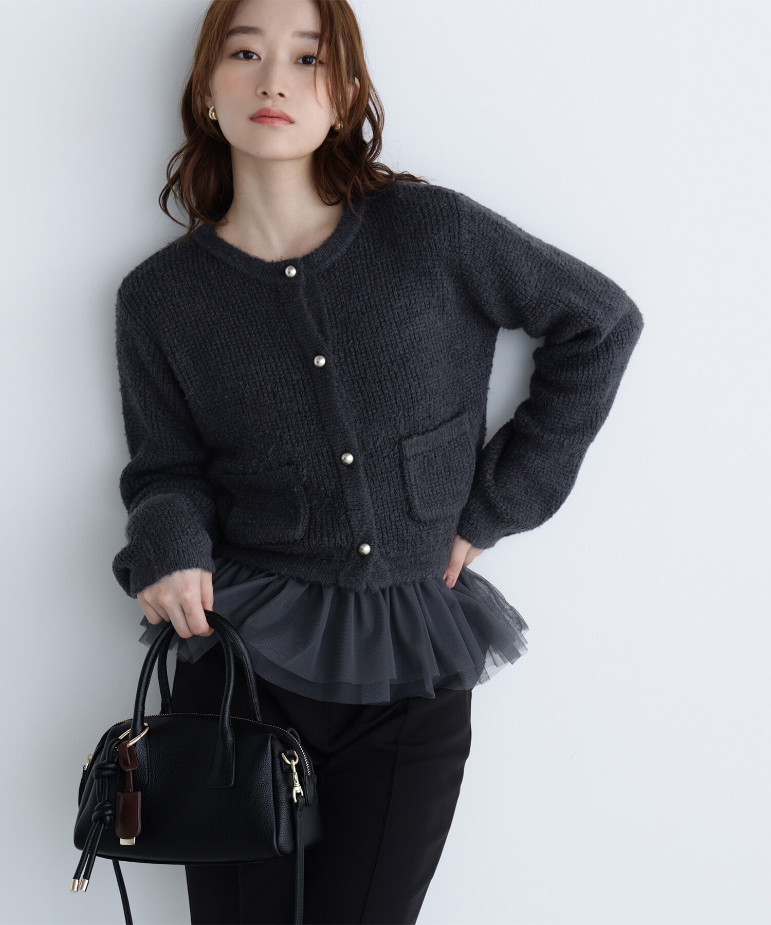 【ナチュラルビューティーベーシック/NATURAL BEAUTY BASIC】 チュールペプラムニットアンサンブル