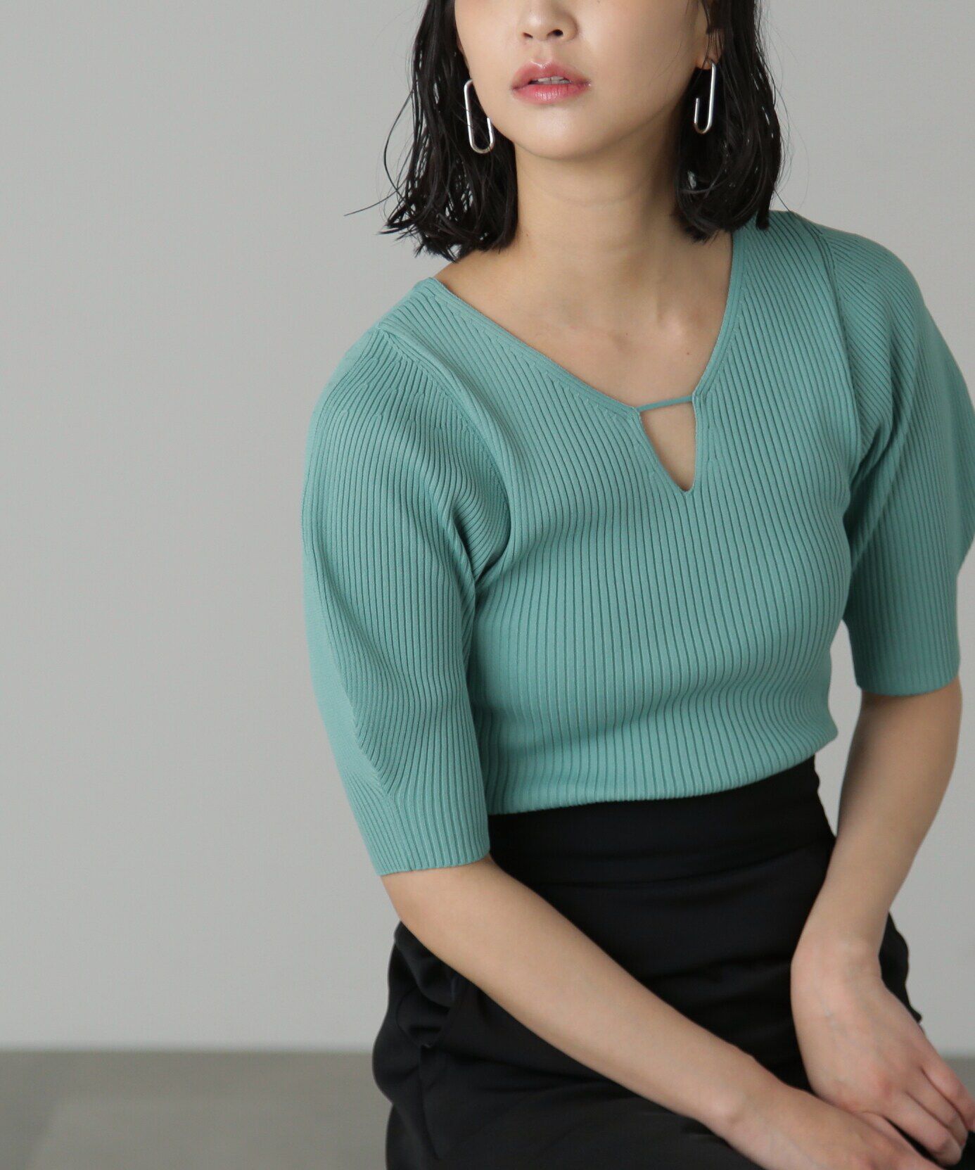 【フリーズマート/Free's Mart】 キーネックリブニット