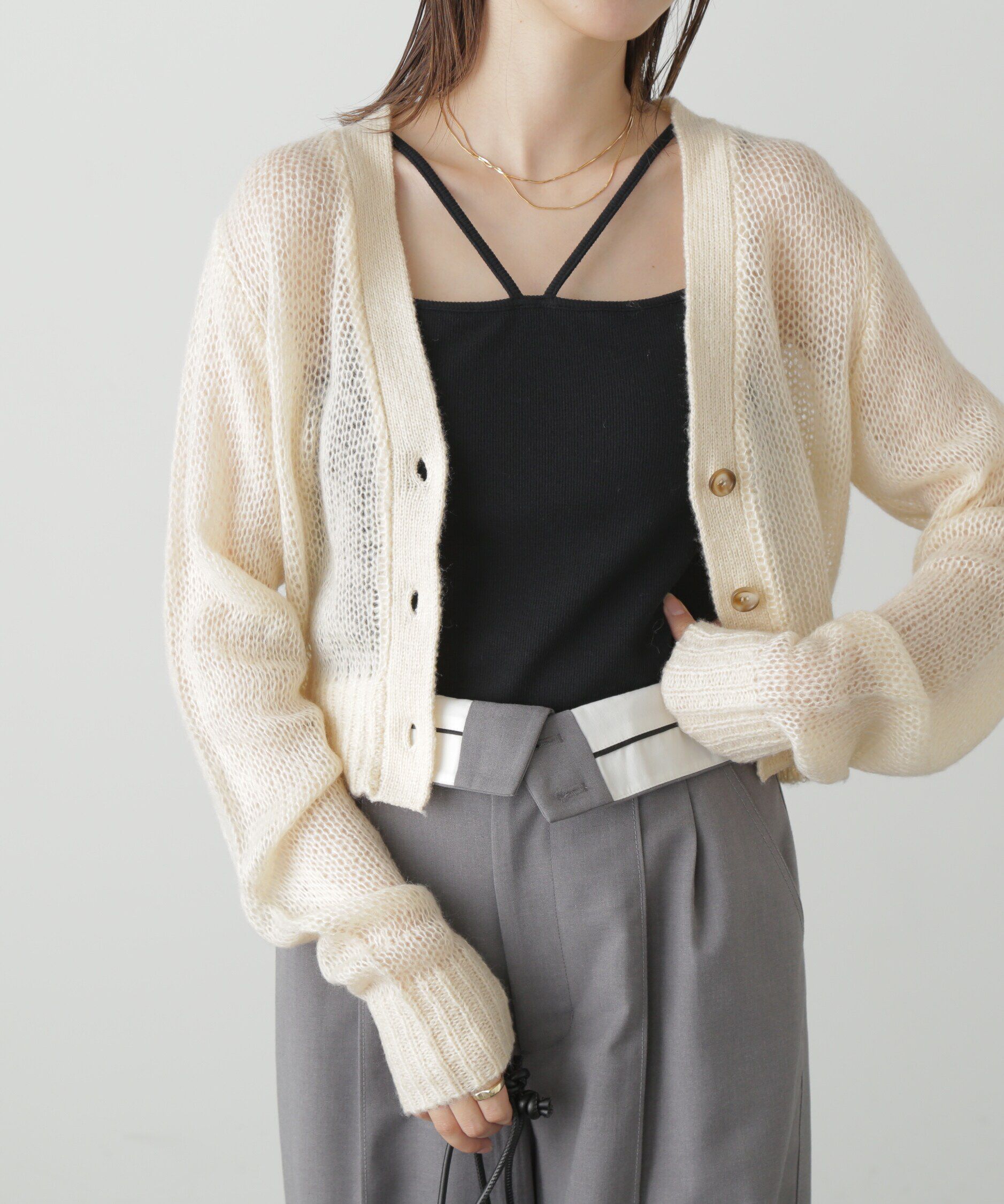 【フリーズマート/Free's Mart】 シアーモヘアライクショート丈カーディガン