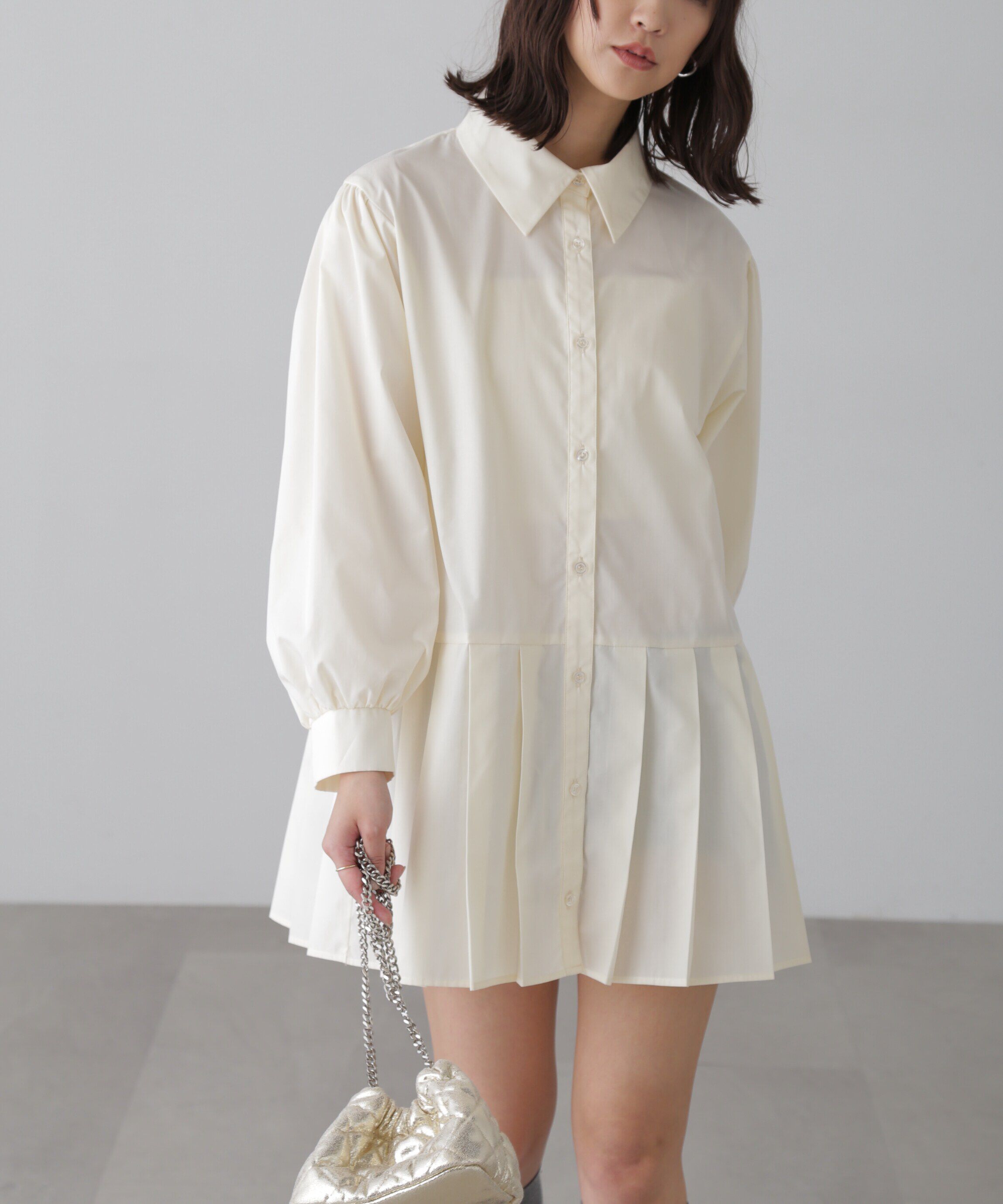 【フリーズマート/Free's Mart】 プリーツティアードシャツミニワンピース