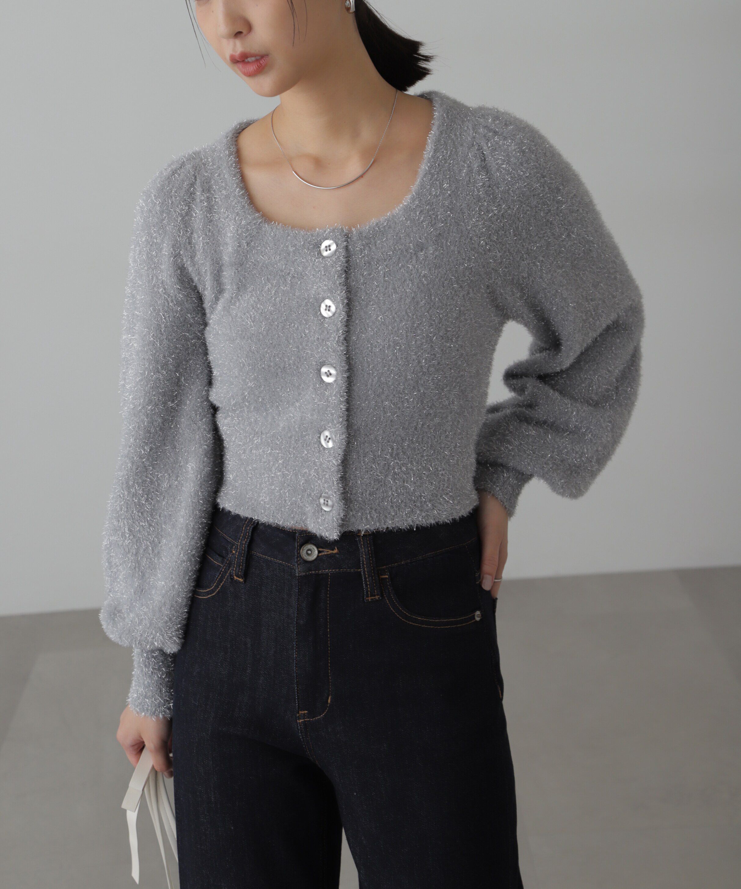 【フリーズマート/Free's Mart】 ラメシャギーニットカーディガン