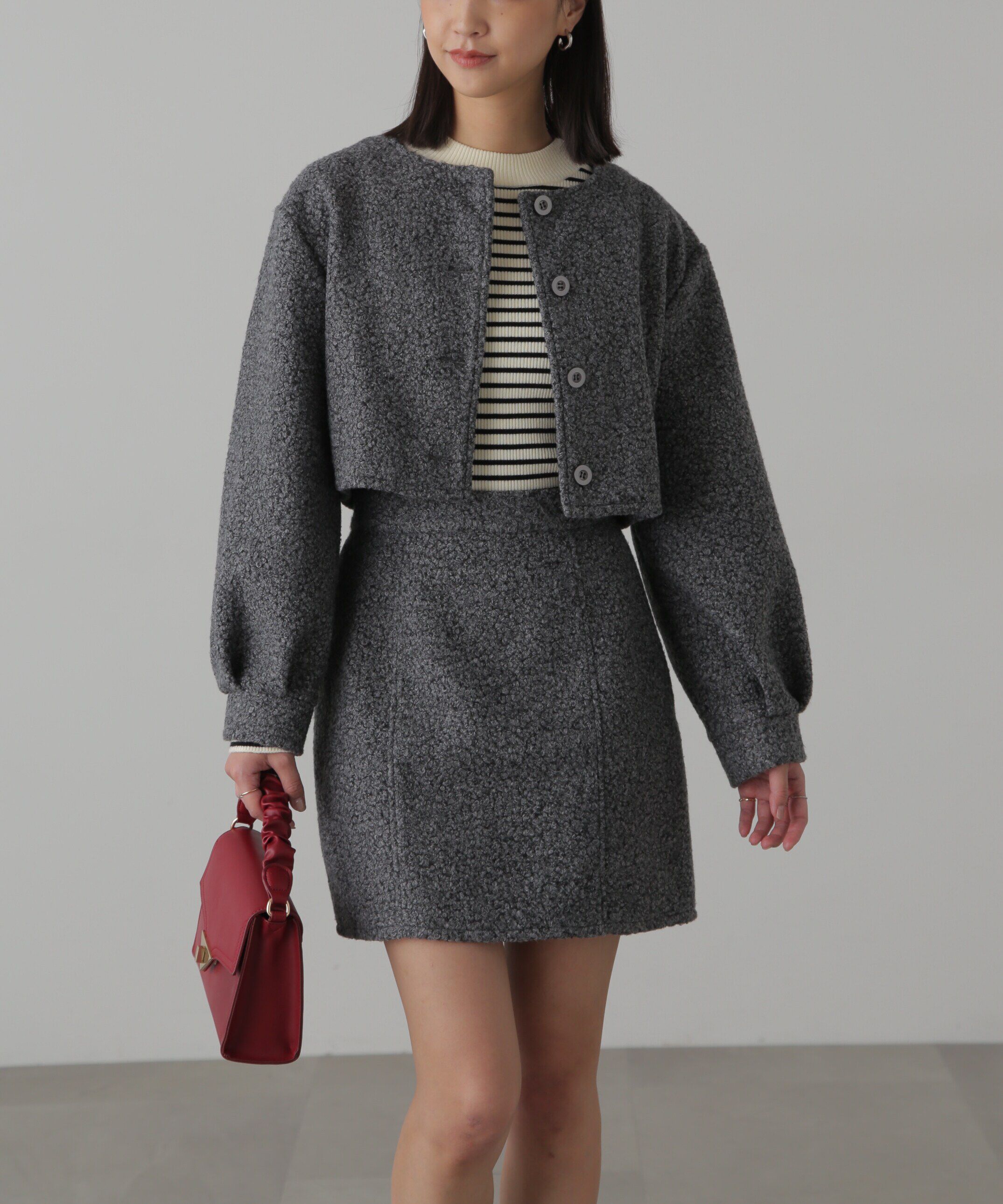 【フリーズマート/Free's Mart】 ミニブークレカーディガン＆ミニスカート