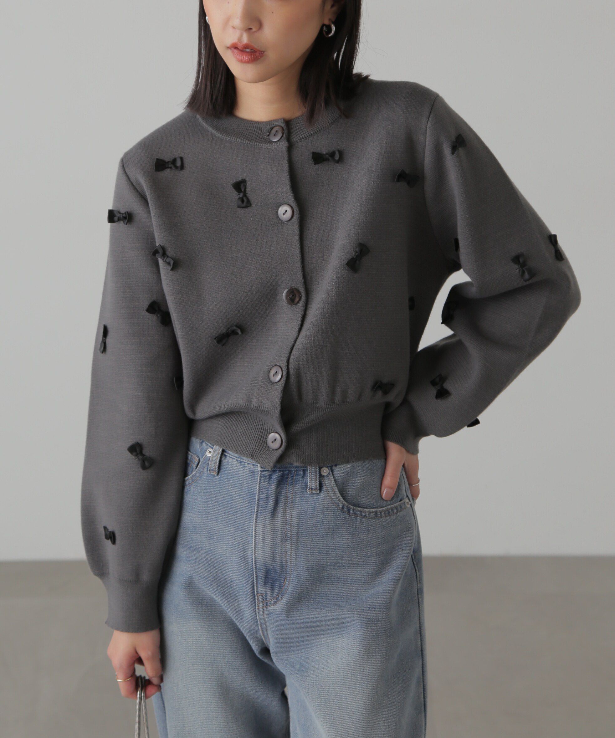 【フリーズマート/Free's Mart】 ミニリボン付きニットカーディガン