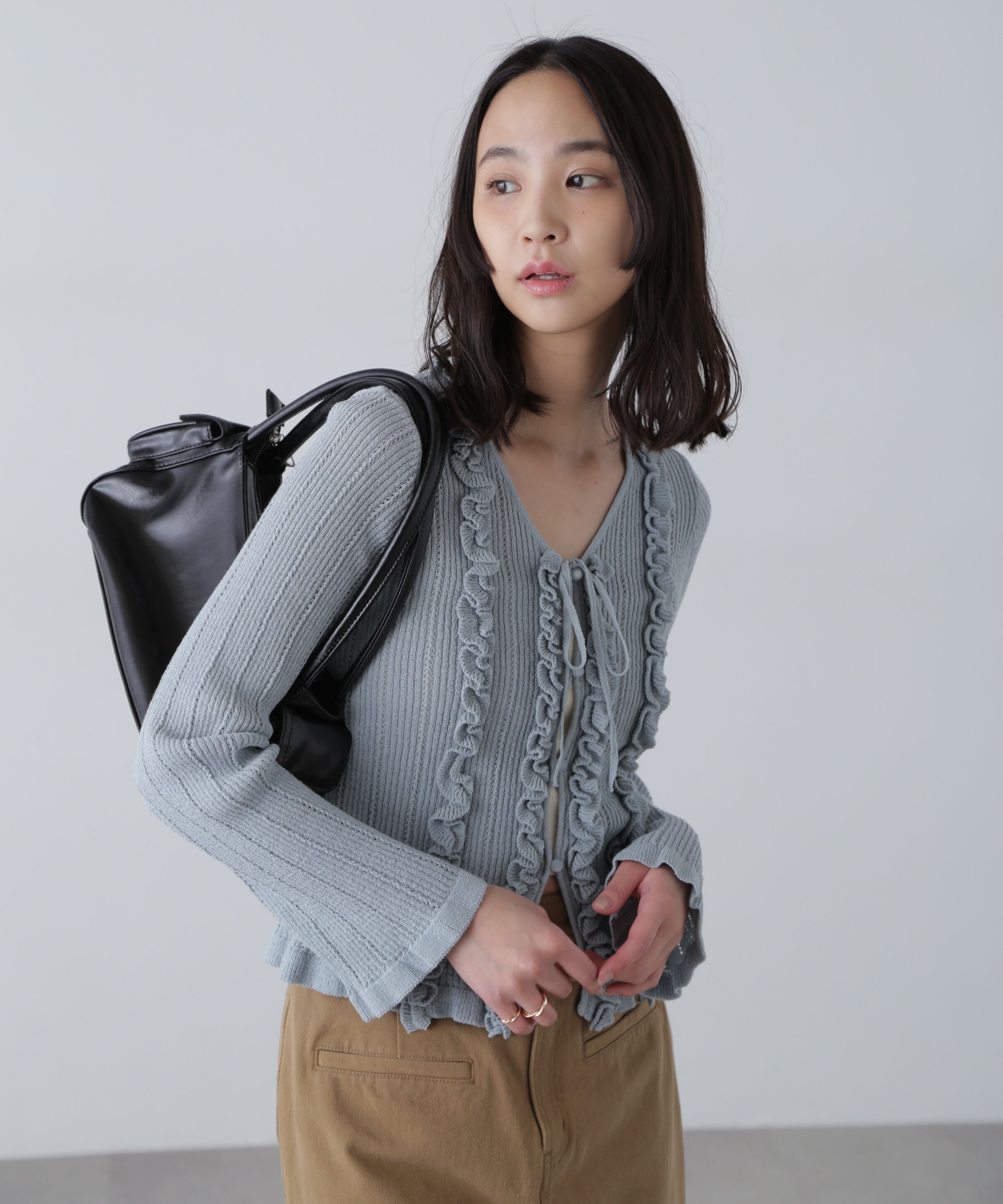 【フリーズマート/Free's Mart】 フリルアイレットリブニットカーディガン