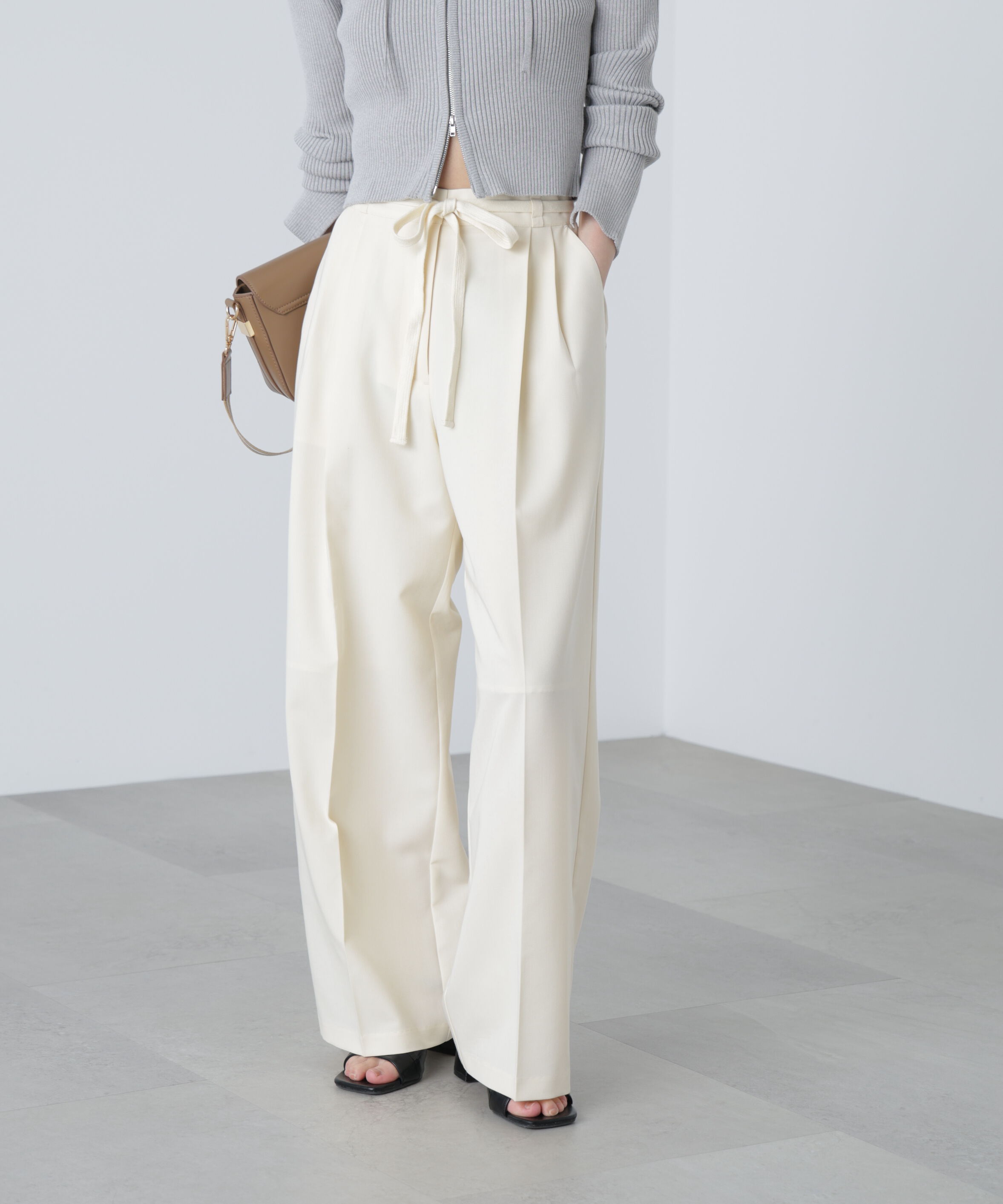 【フリーズマート/Free's Mart】 杉綾リボンベルトワイドパンツ