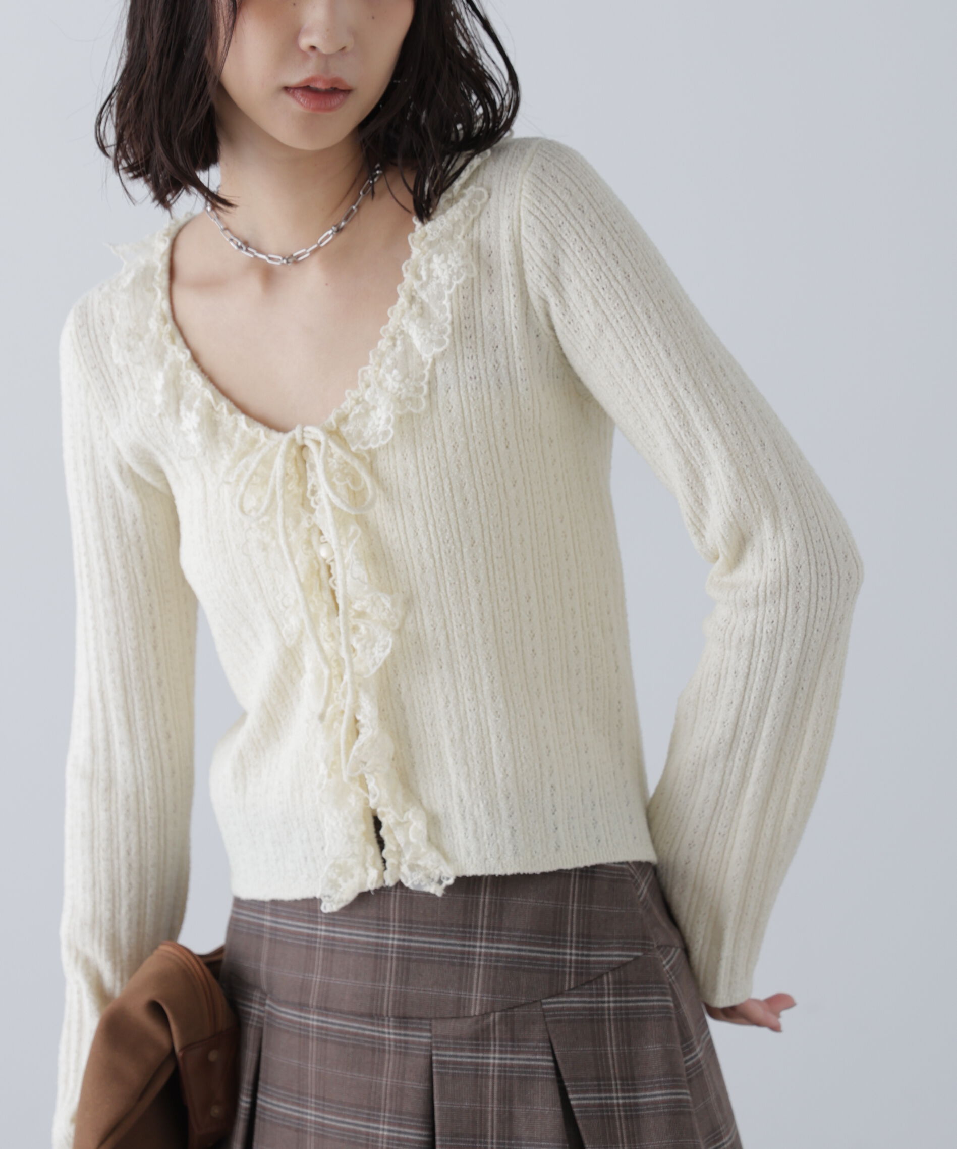 【フリーズマート/Free's Mart】 ミニブークレーフリルレースカーディガン