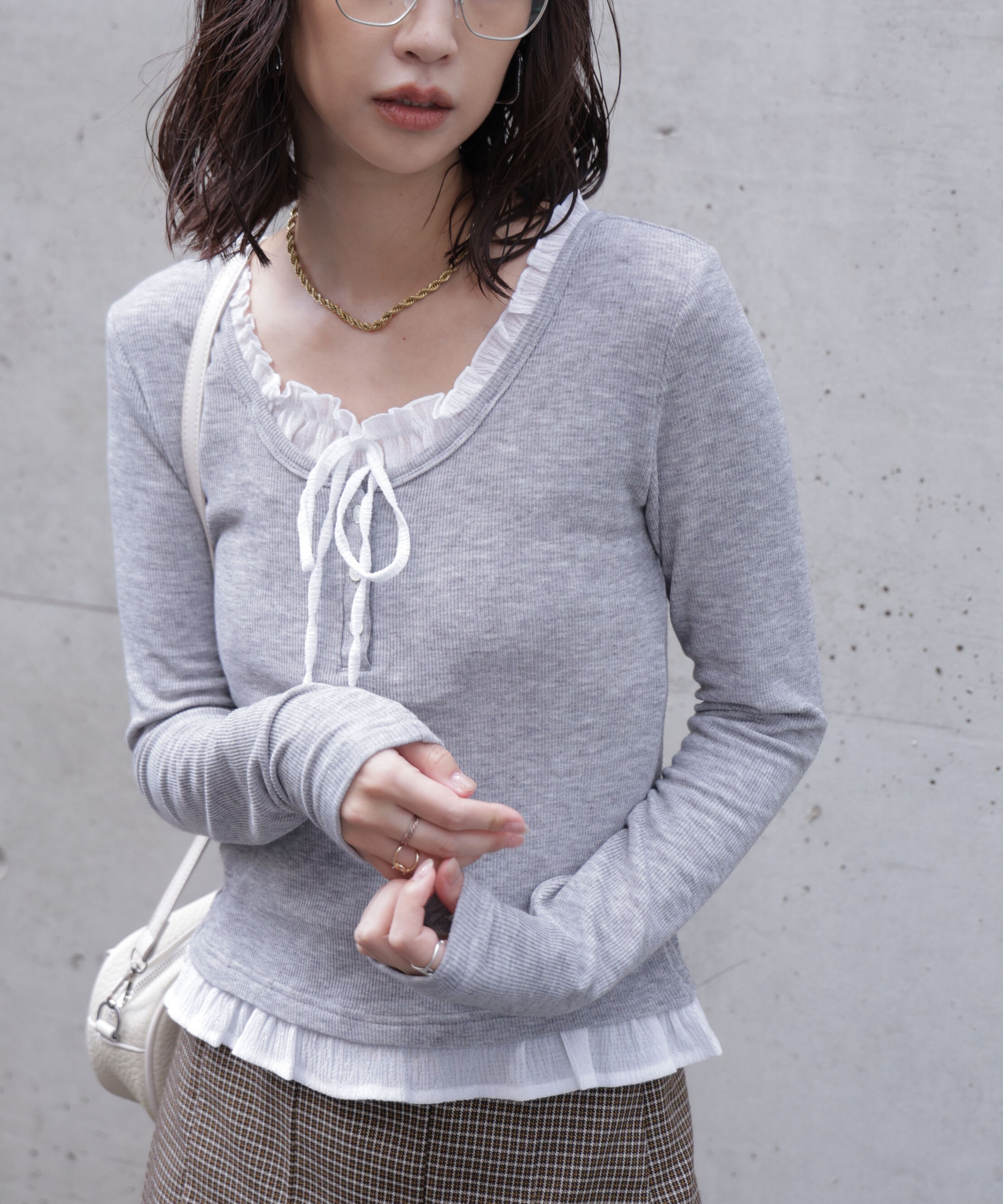 ファッションメンズお薦め|【フリーズマート/Free's Mart】 レイヤード風フリルリボンカットソー