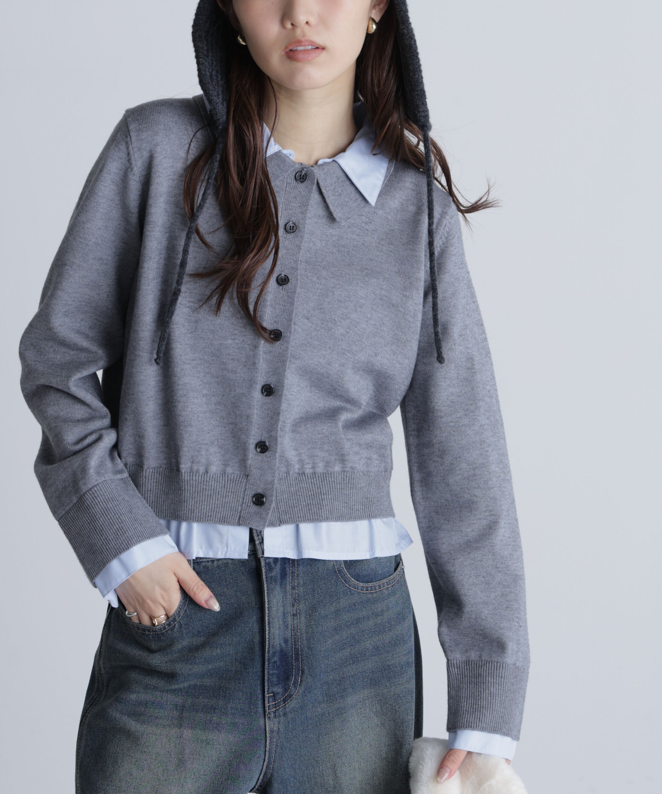 【フリーズマート/Free's Mart】 シャツフェイクレイヤードポロカーディガン