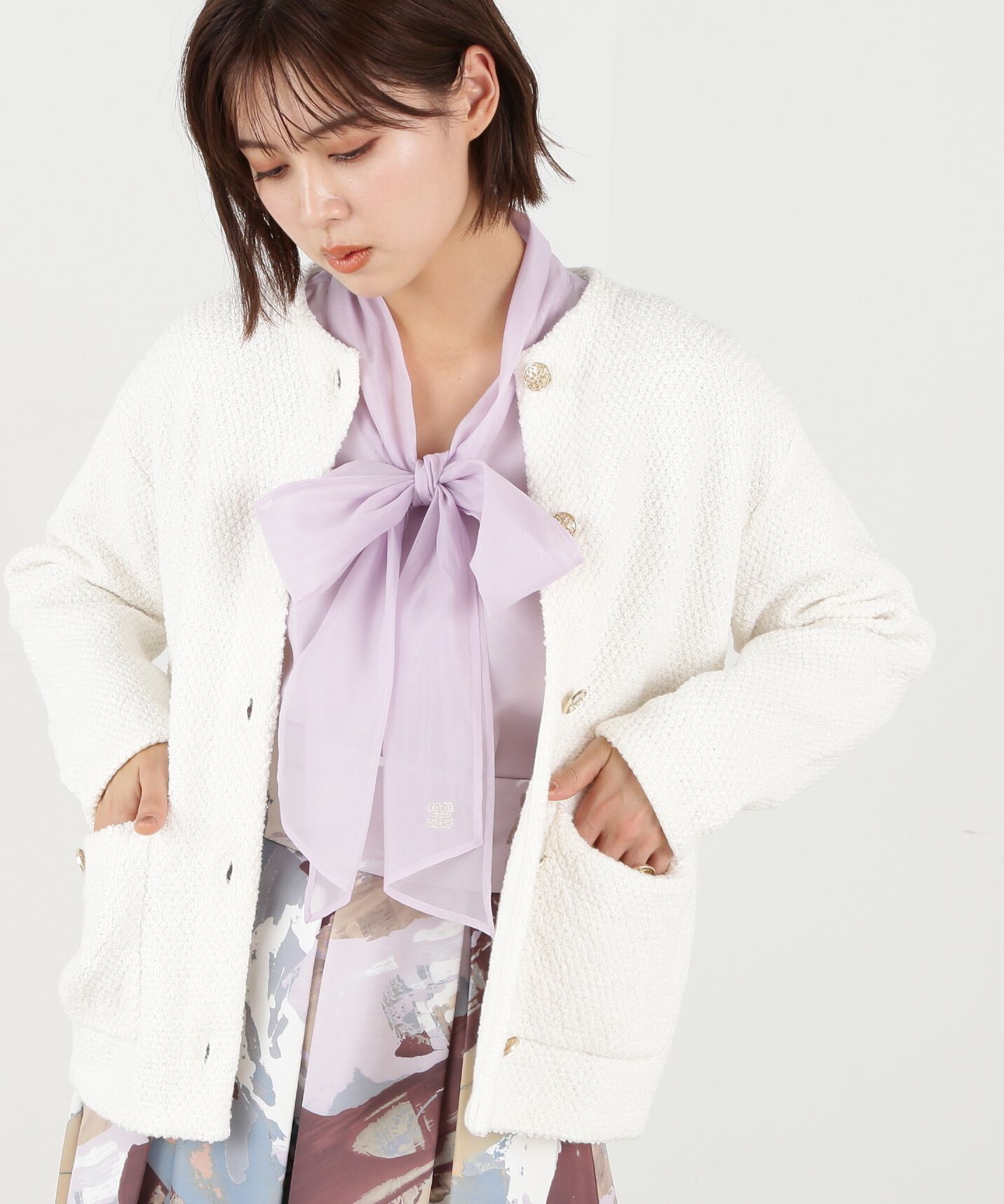 【ジル　バイ　ジル　スチュアート/JILL by JILL STUART】 エリツキツイードニットカーディガン