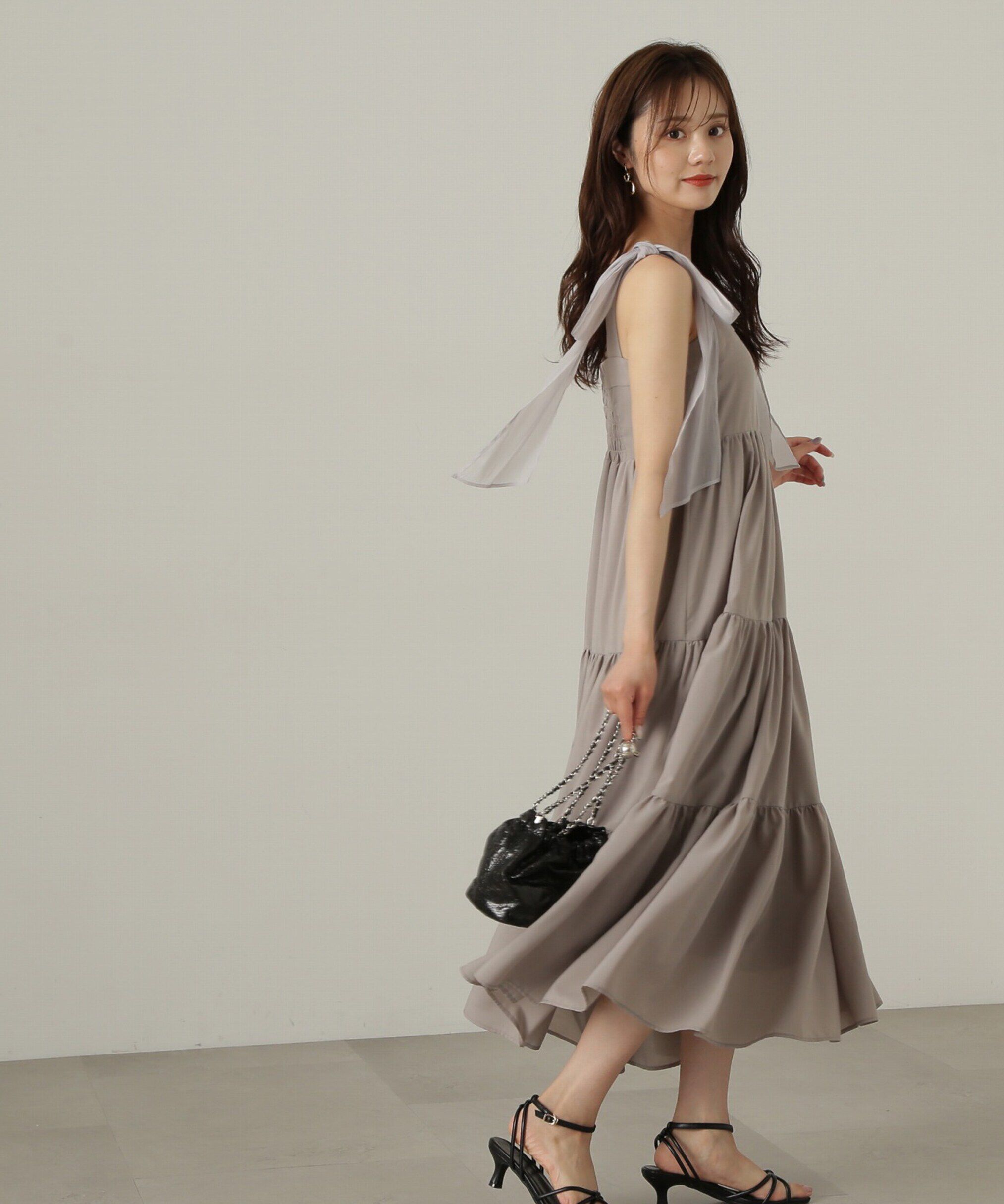 【プロポーションボディドレッシング/PROPORTION BODY DRESSING】 ショルダーリボンティアードワンピース